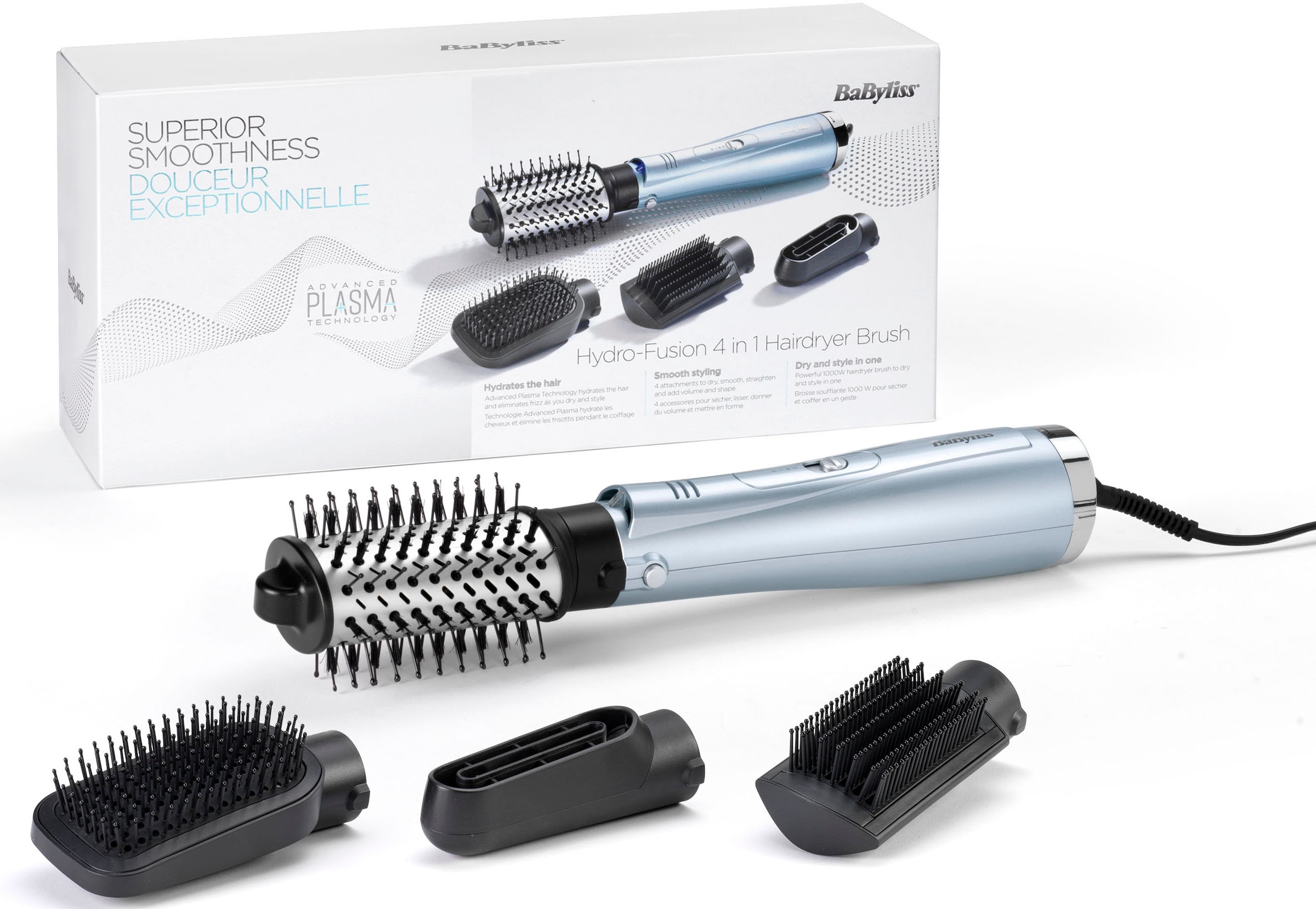 BaByliss Warmluftbürste »Hydro Fusion Smooth & Shape«, 4 Aufsätze}