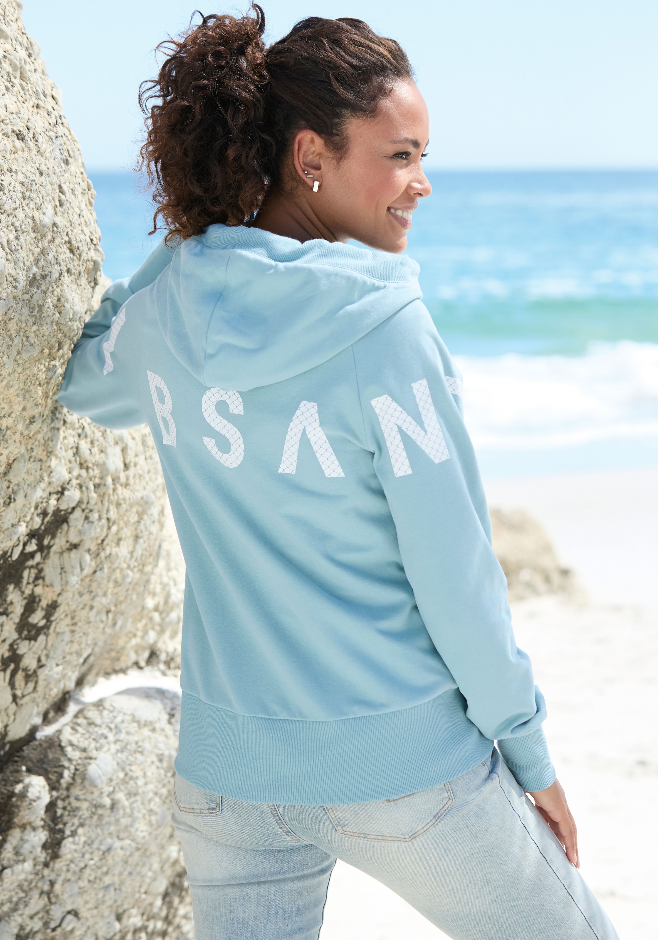 Elbsand Kapuzensweatjacke, mit großem Logodruck hinten, bequeme Freizeitjacke mit Taschen
