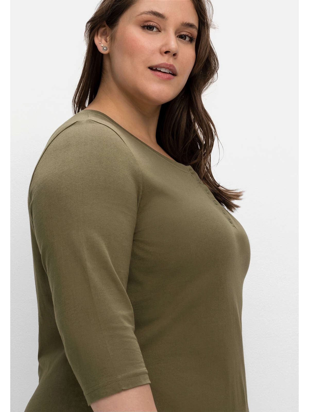 Sheego T-Shirt »Große Größen«, mit kurzer Knopfleiste und 3/4-Arm