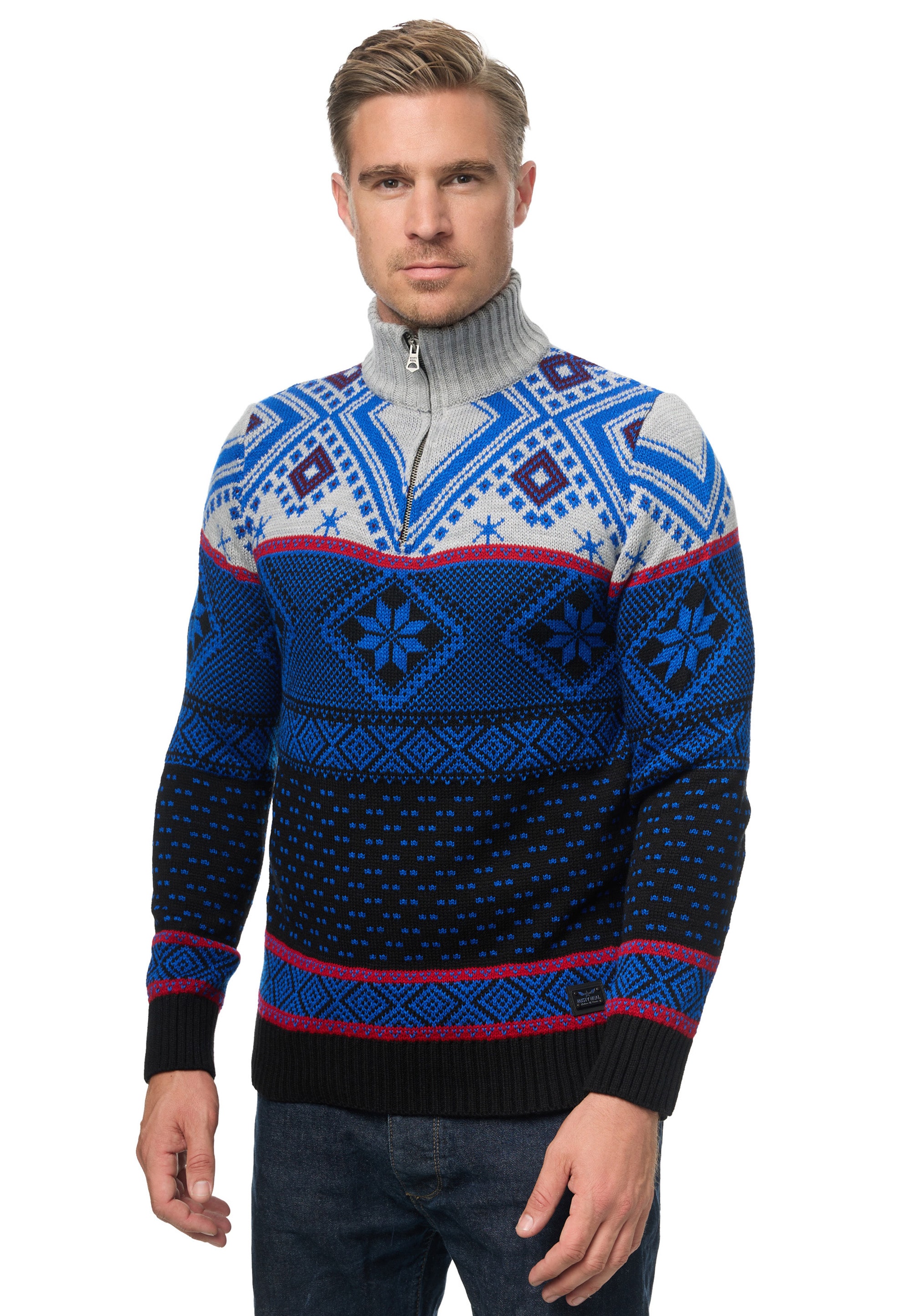 Rusty Neal Strickpullover, mit winterlichem Muster