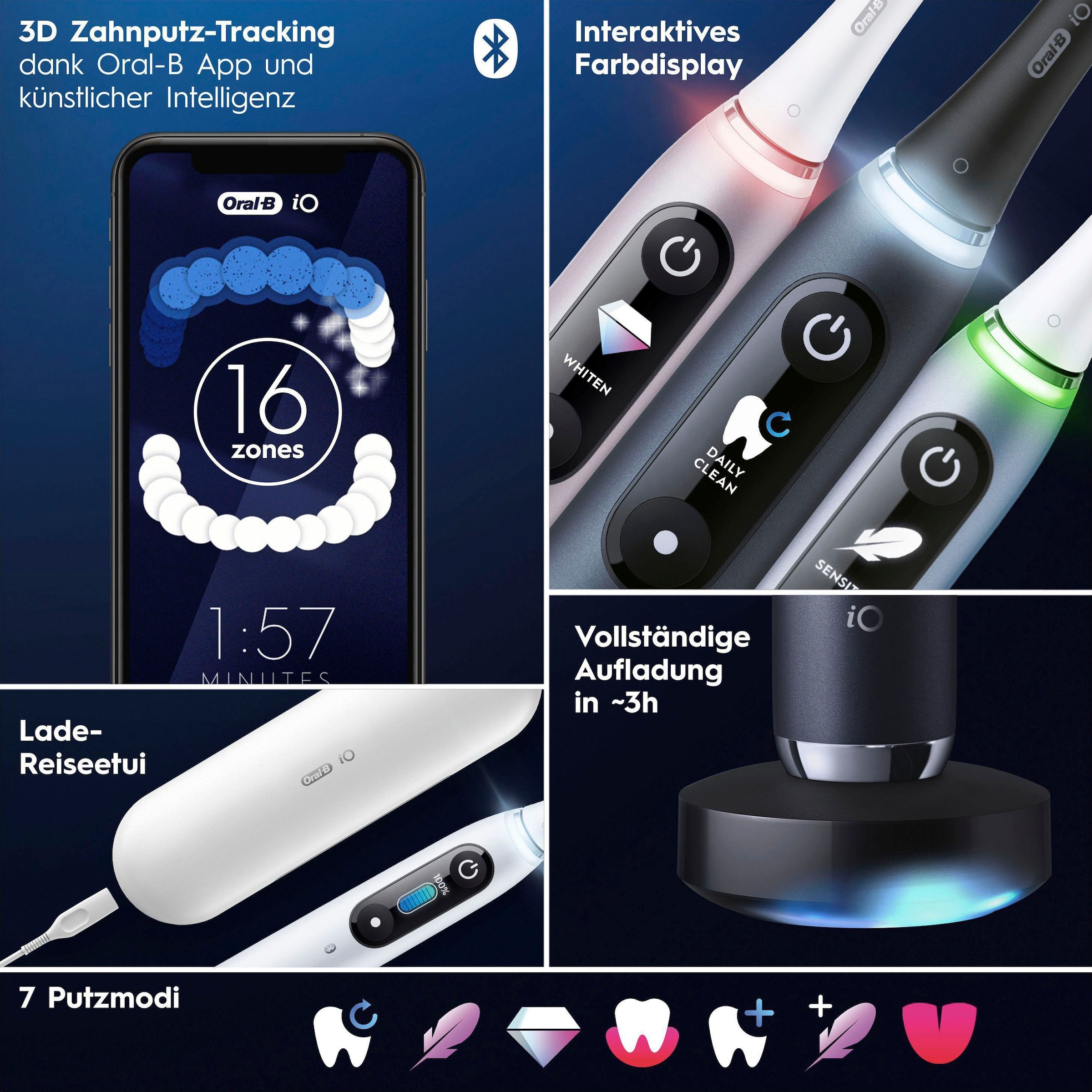 Oral-B Elektrische Zahnbürste »iO 9 Luxe Edition«, 1 St. Aufsteckbürsten, mit Magnet-Technologie, 7 Putzmodi, Farbdisplay & Lade-Reiseetui