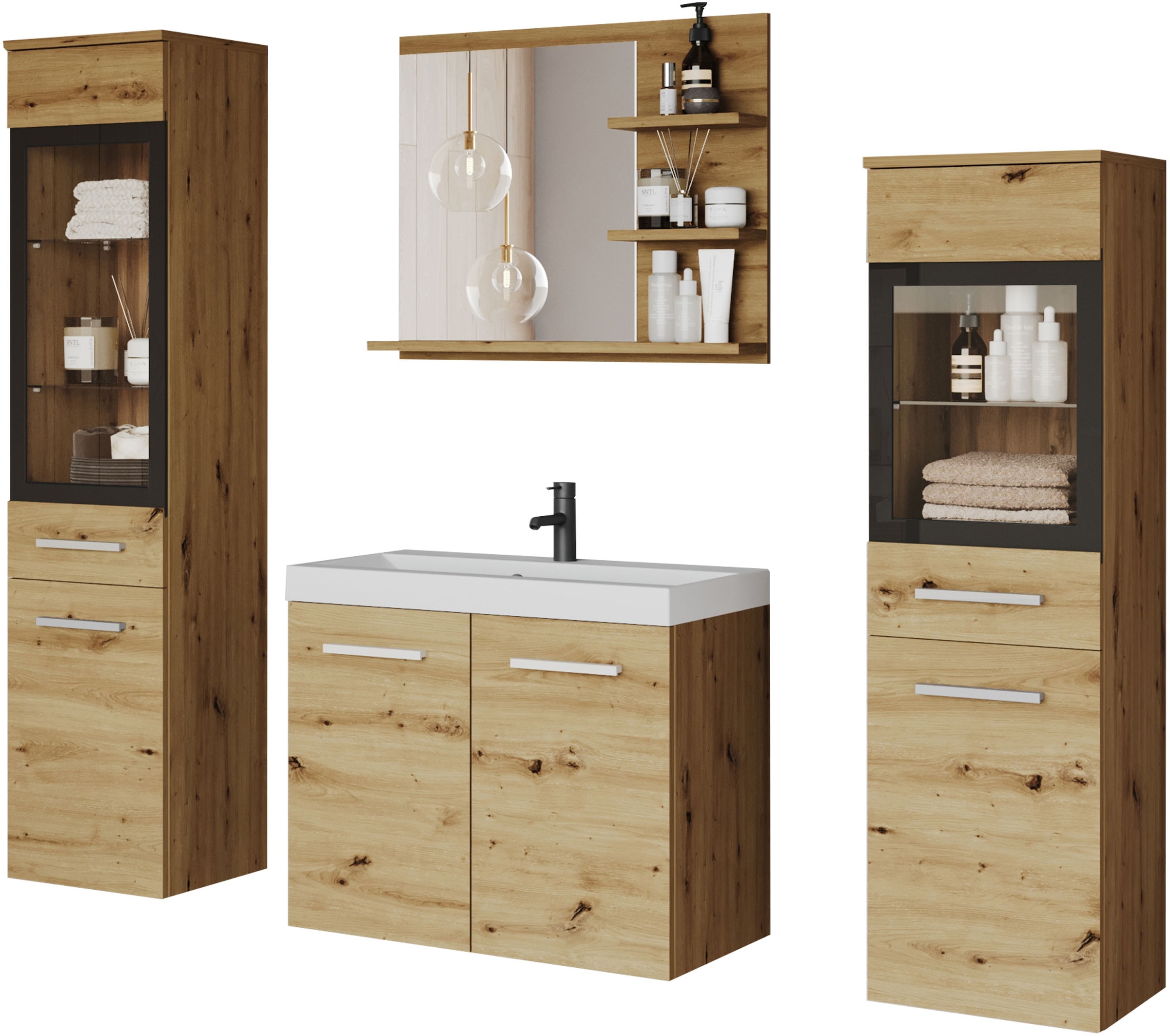 welltime Badmöbel-Set "MADRIT" Komplett-Set, mit Waschbecken, 5 Stk. tlg. günstig online kaufen