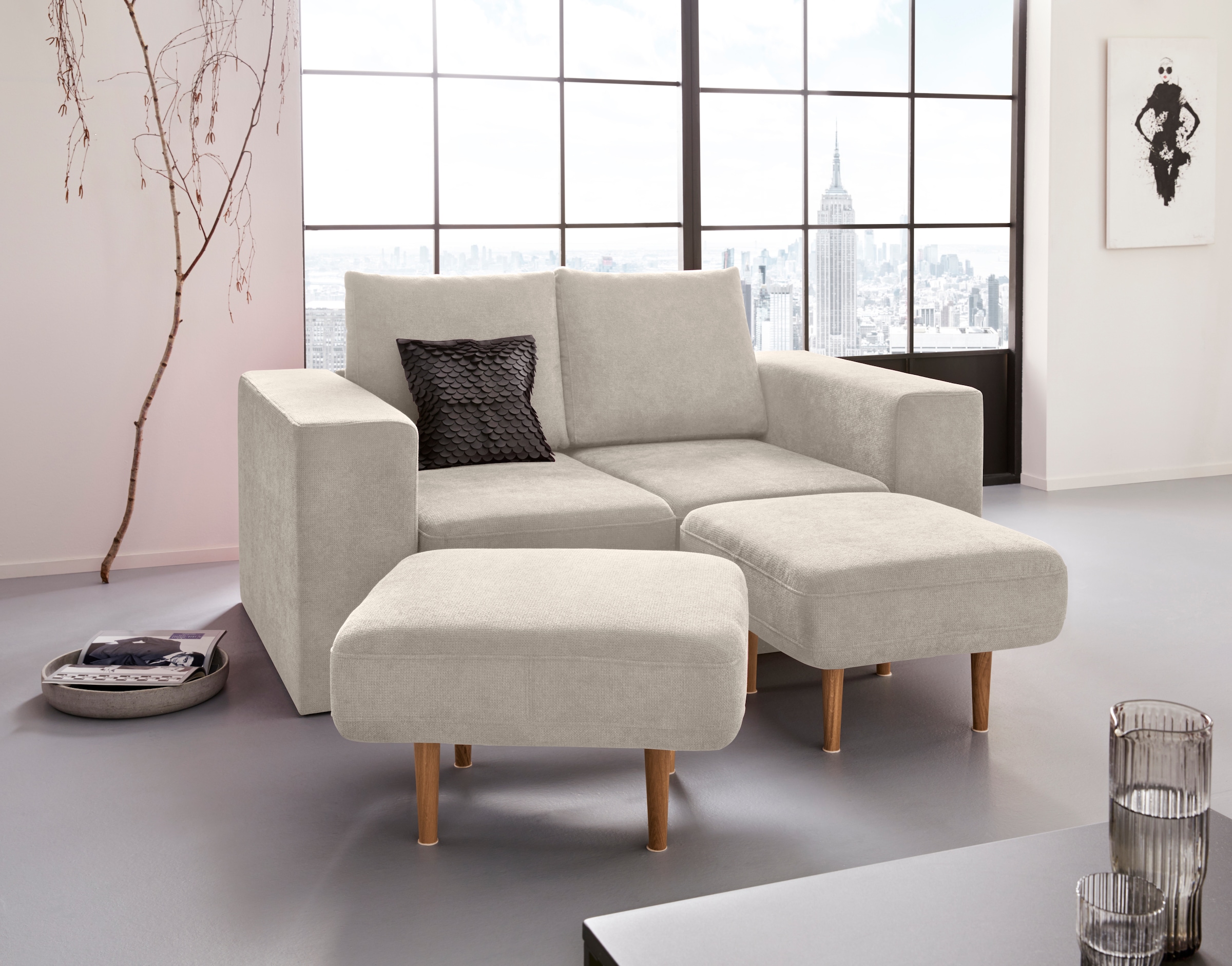 LOOKS by Wolfgang Joop 2-Sitzer "Looksv", Verwandlungssofa: aus Sofa wird Sofa mit 2 Hockern