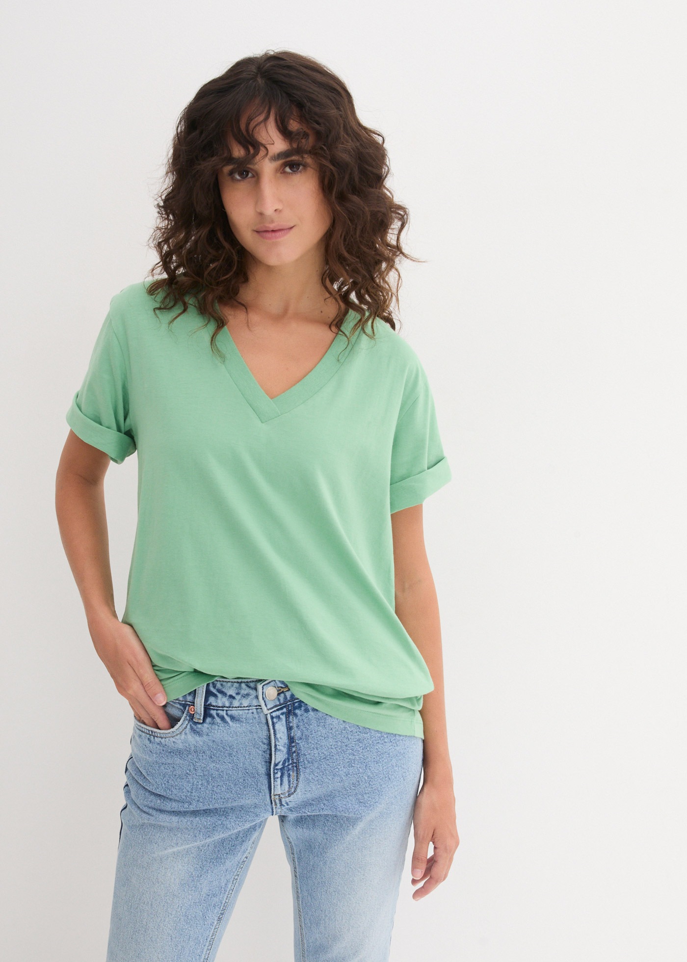 bonprix Longshirt "Weites Long-Shirt mit V-Ausschnitt, Kurzarm (5er Pack)" günstig online kaufen