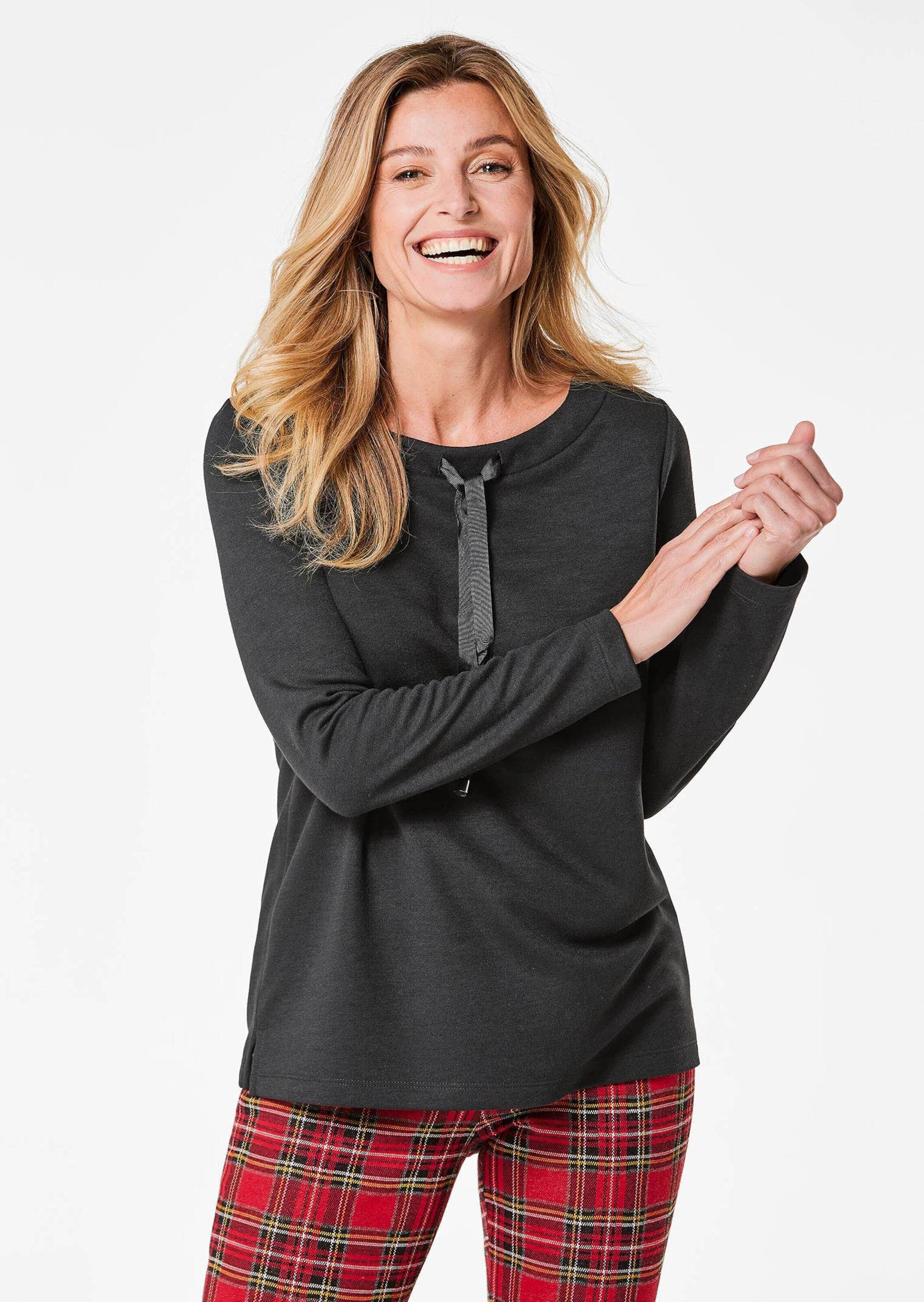 Thumbnail - GOLDNER Print-Shirt "Kurzgröße Sweatshirt mit Kragen und Tunnelzug" Ohne