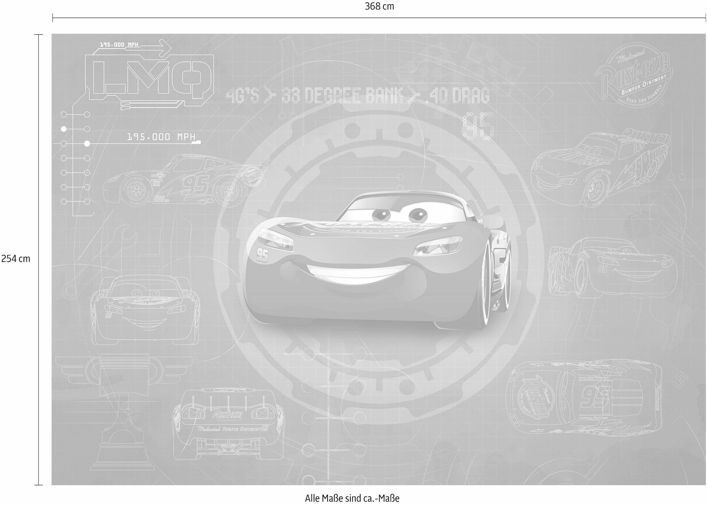 Komar Fototapete inklusive Blueprint«, »Cars3 cm Kleister 368x254 (Breite x | online BAUR bedruckt-Comic, Höhe), bestellen