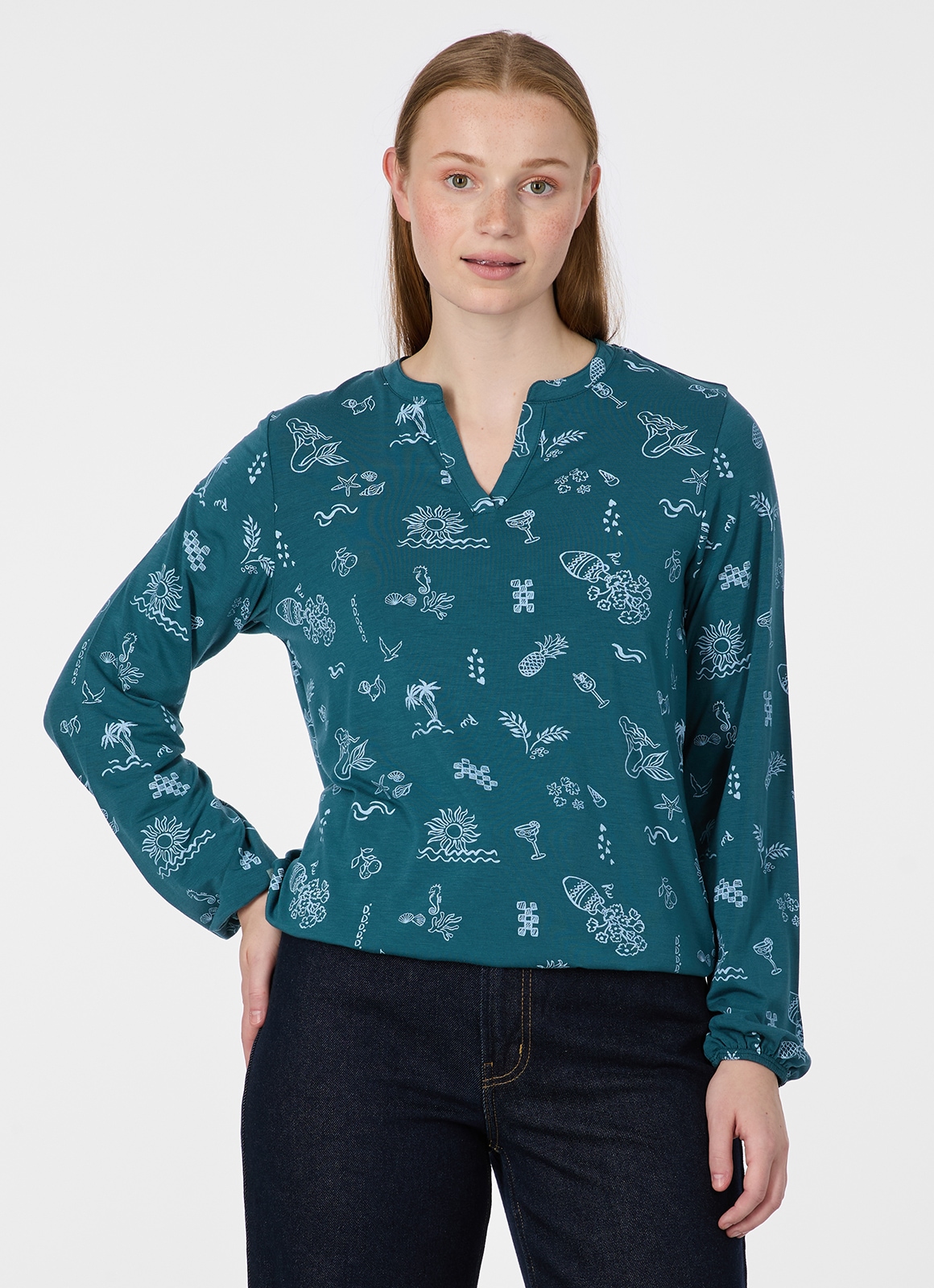 Ragwear Langarmshirt »SANTICA PRINT« Viskosemischung mit Gummizug und Allover-Print