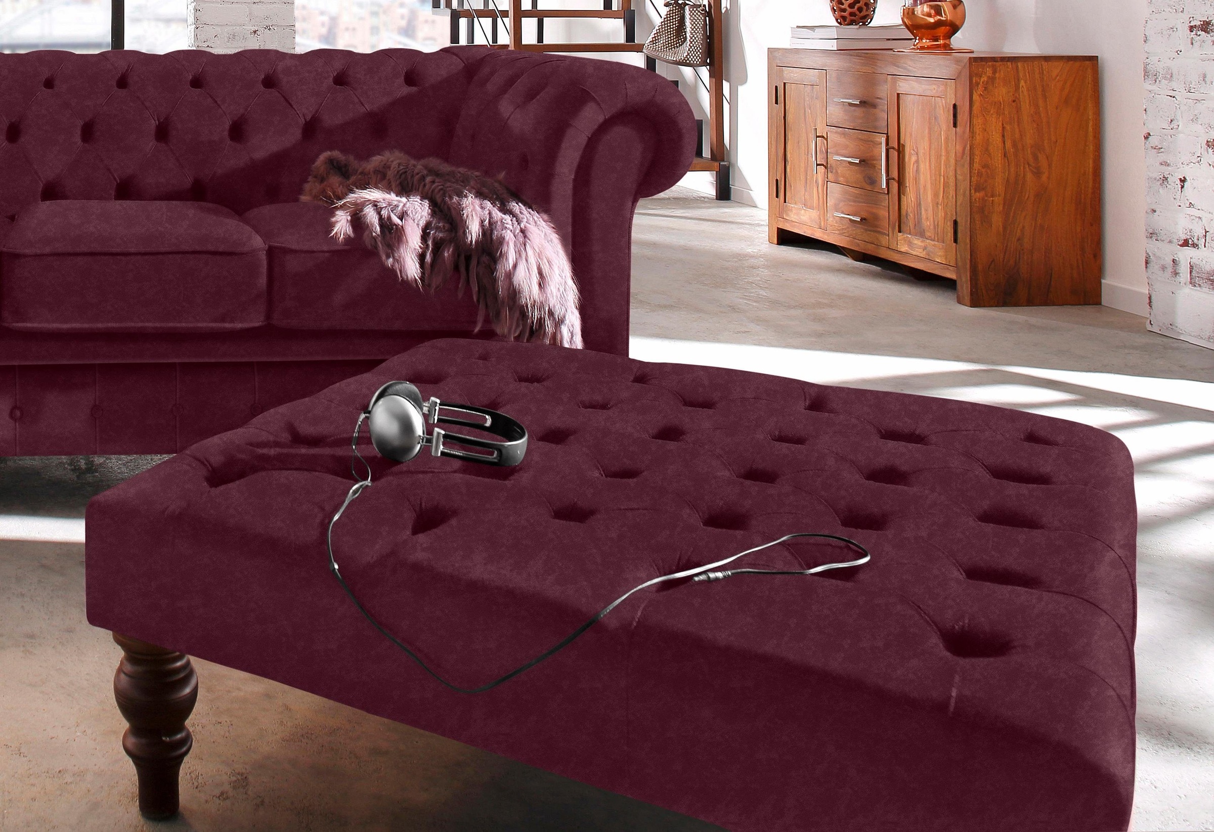 Thumbnail - Home affaire Polsterhocker "Chesterfield" mit Knopfheftung, auch in Leder