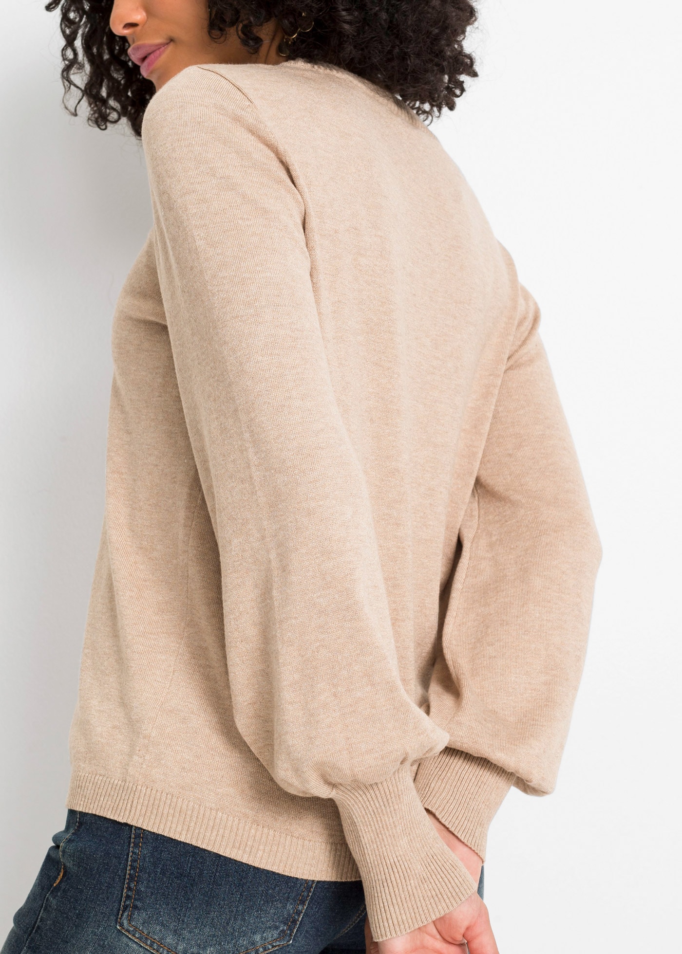 bonprix Strickpullover aus weichem Viskose-Feinstrick, mit Ballon-Ärmeln mit breiten Bündchen