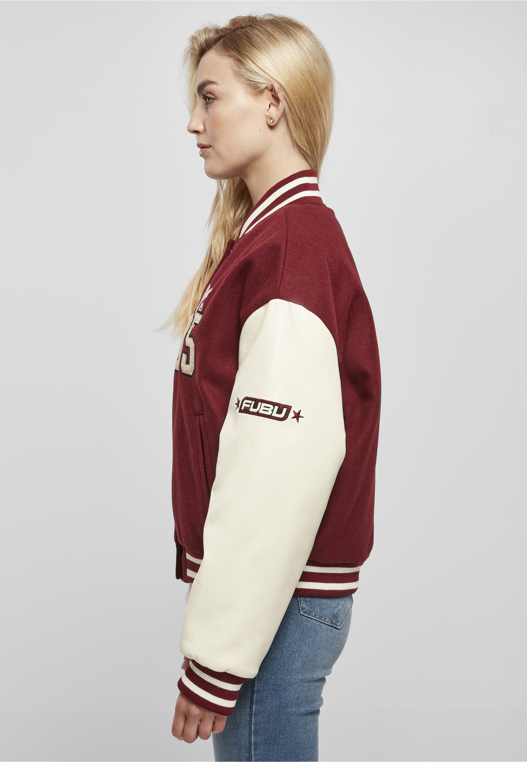 Fubu Collegejacke »Fubu Damen FW224-006-1 City 05 Varsity Jacket bordeaux/offwhite« 1 Stk. tlg. ohne Kapuze