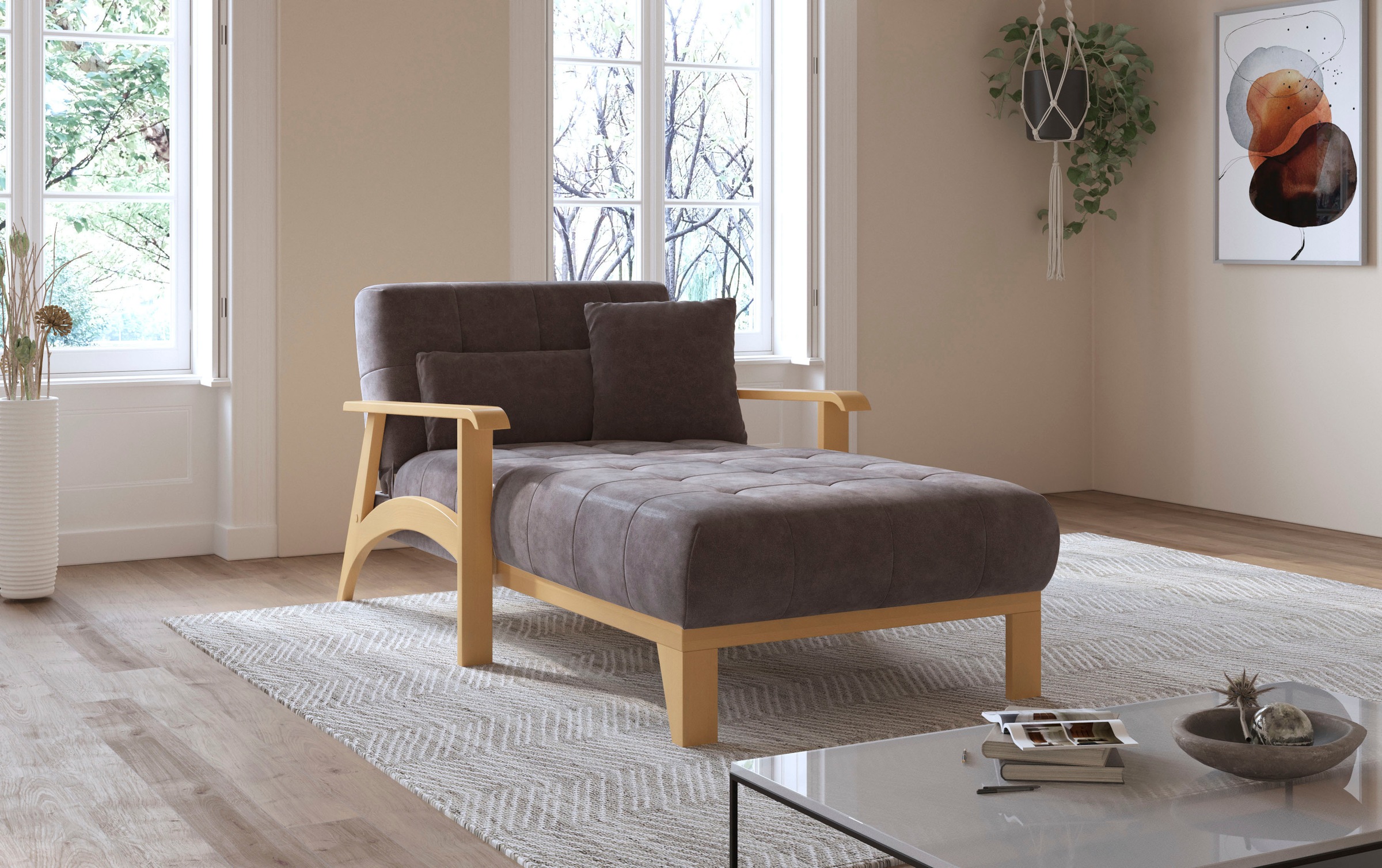 sit&more Recamiere »Billund«, Armlehnen aus eichefarbigem Buchenholz, verschiedene Bezüge und Farben