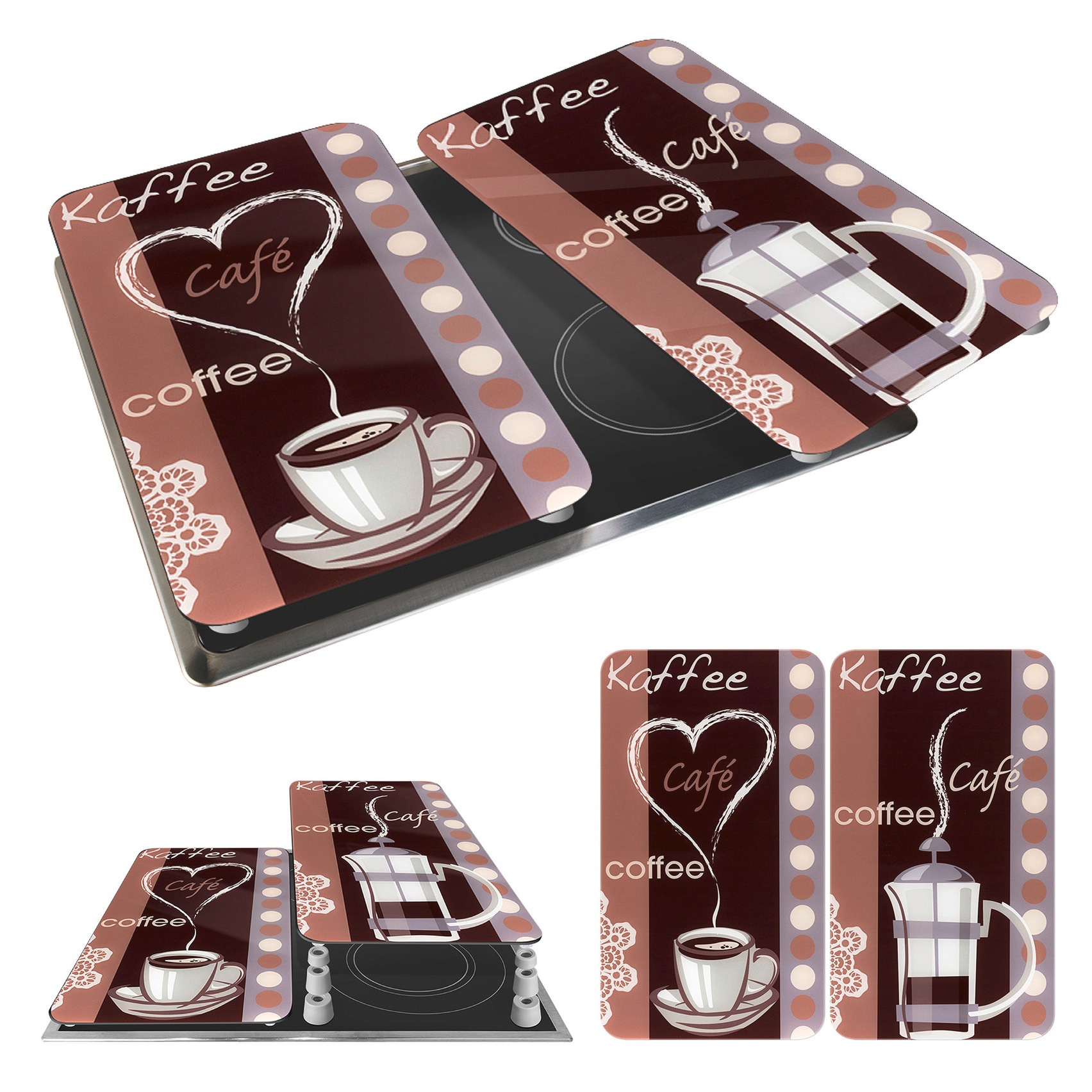 WENKO Herd-Abdeckplatte »Universal Modell Kaffeeduft«, (Set, 2 tlg.), Herdabdeckung für alle Herdarten, kratzfest, mit rutschfesten Füßen
