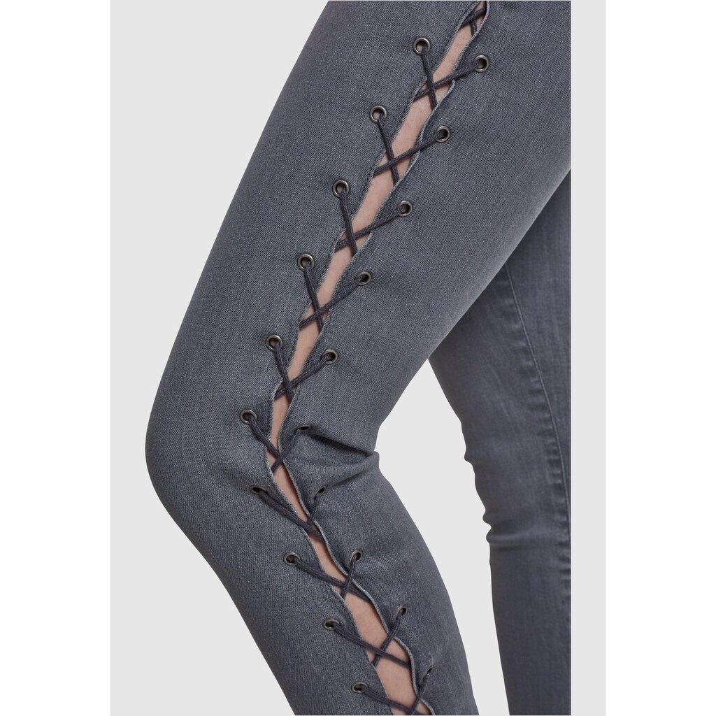 URBAN CLASSICS Bequeme Jeans »Urban Classics Damen Ladies Denim Lace Up Skinny Pants«, (1 tlg.)