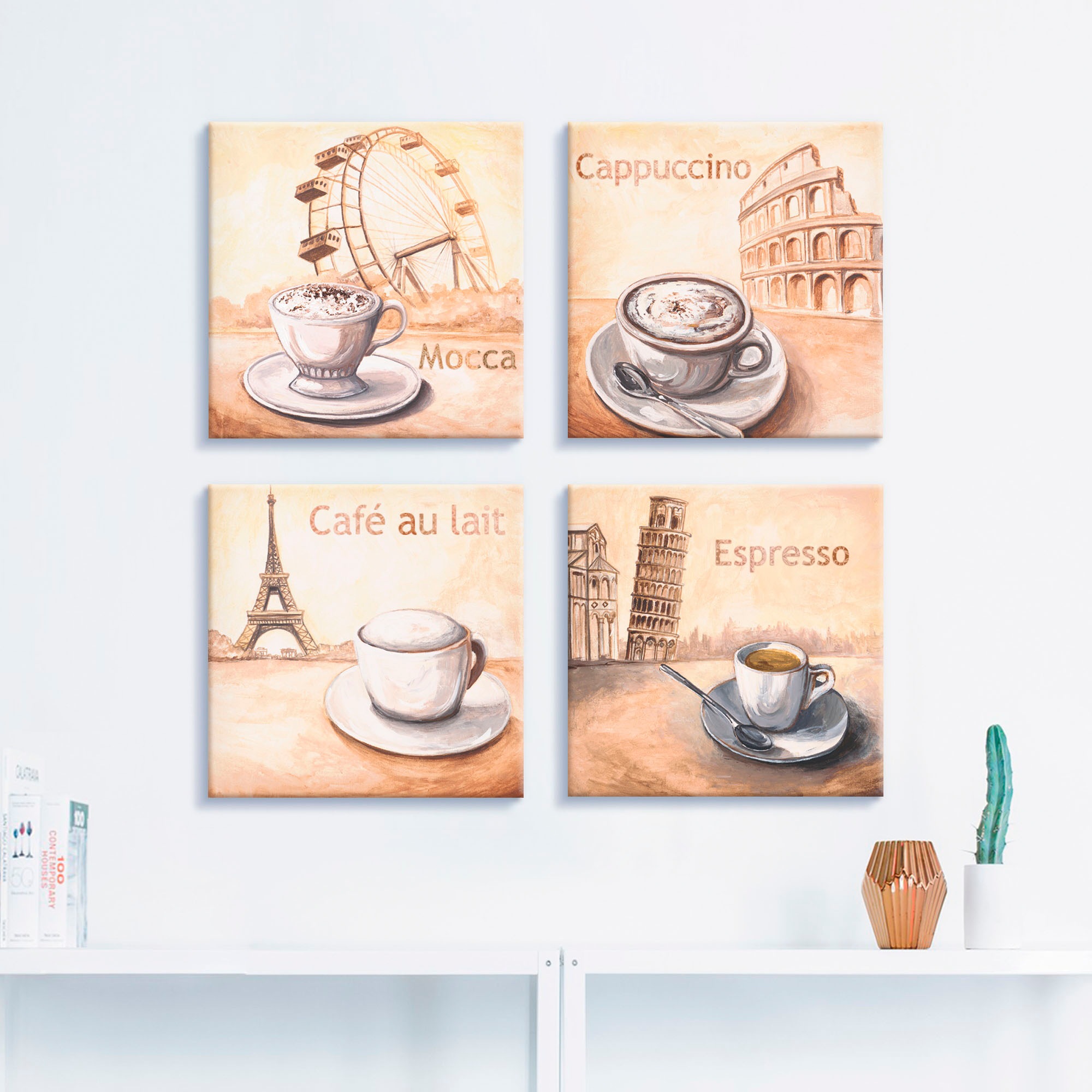 Artland Leinwandbild "Mocca Cappuccino Café au lait Espresso" Getränke 4 St günstig online kaufen