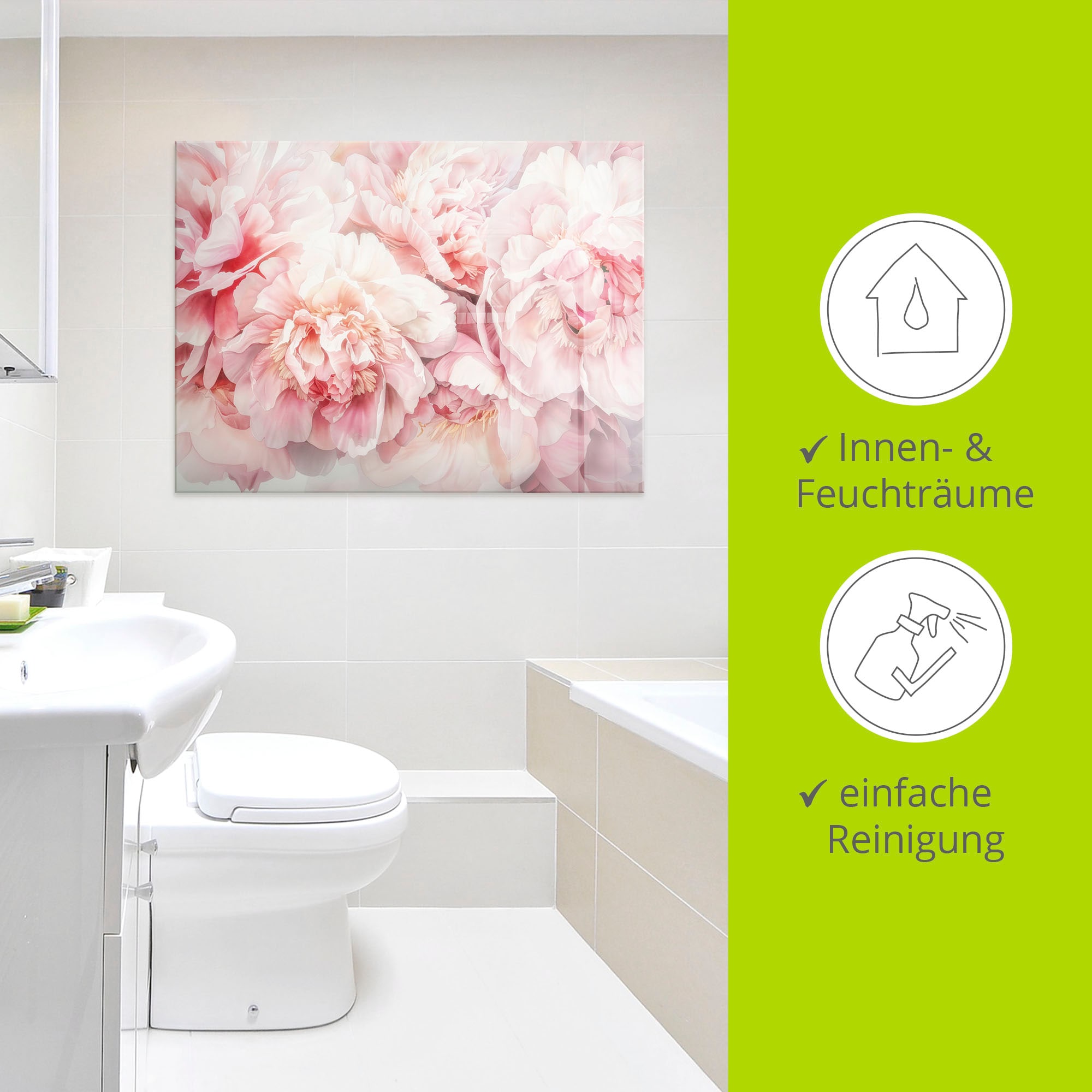 Artland Glasbild »Rosa Farbene Pfingstrosen Aquarell« 1 Stk. tlg. in verschiedenen Größen