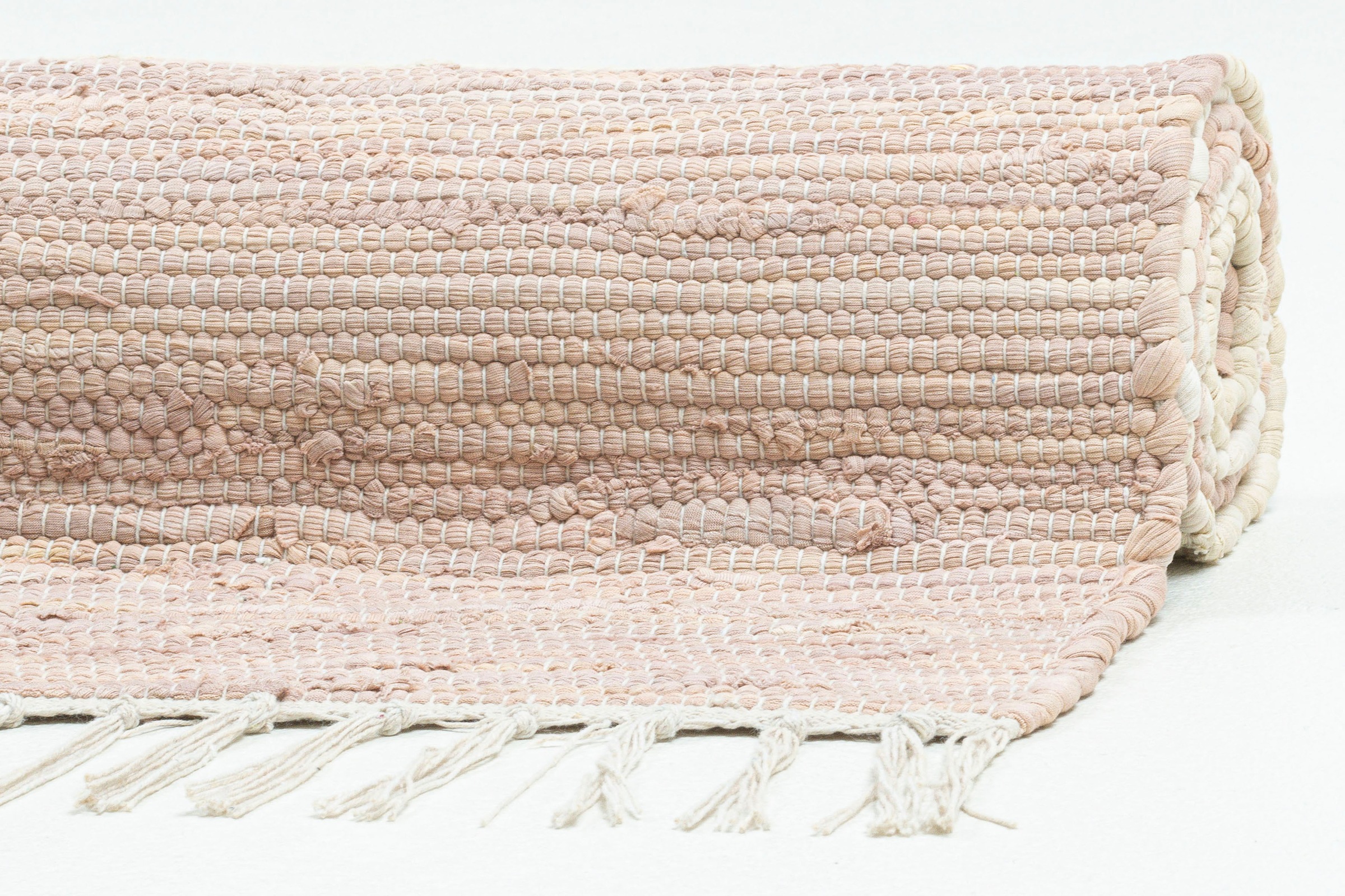Teppich THEKO "Stripe Cotton, handgewebt" Gr. 2, beige, B:60cm H:5mm L:120cm, Baumwolle, Teppiche, Teppich, Flachgewebe, gestreift, reine Baumwolle, mit Fransen, auch als Läufer 3