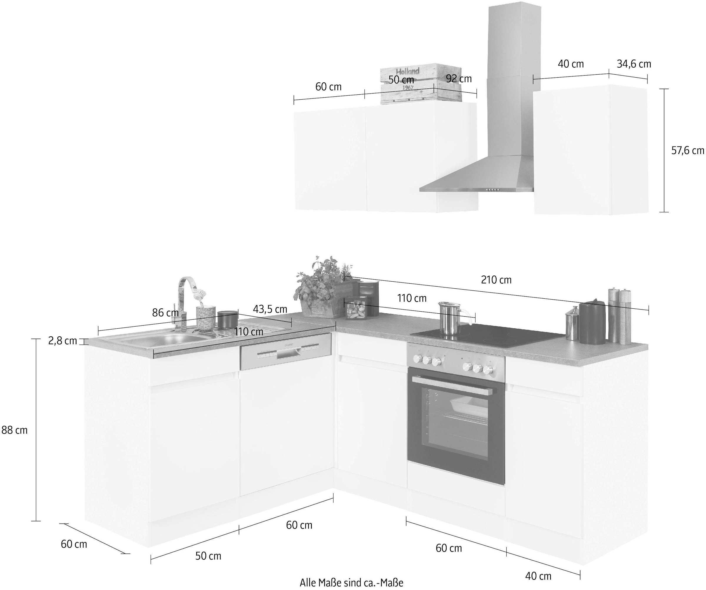 OPTIFIT Winkelküche »Roth«, Stellmaße 210x175 cm,wahlweise mit E-Geräten, Push-to-Open-Funktion