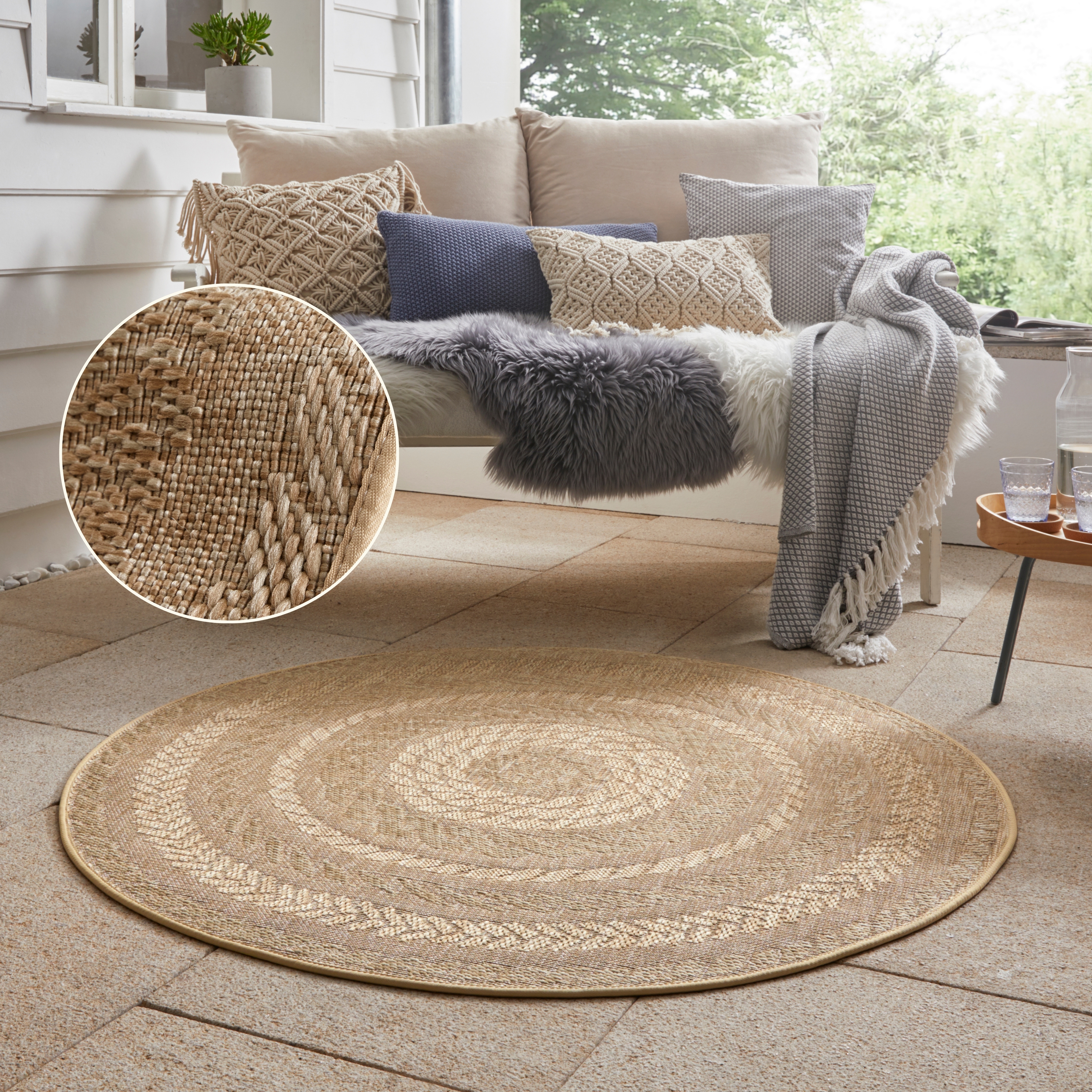 NORTHRUGS Teppich "Almendro" rund 6 mm Höhe Sisal Optik, Robust, Pflegeleicht, Flachgewebe