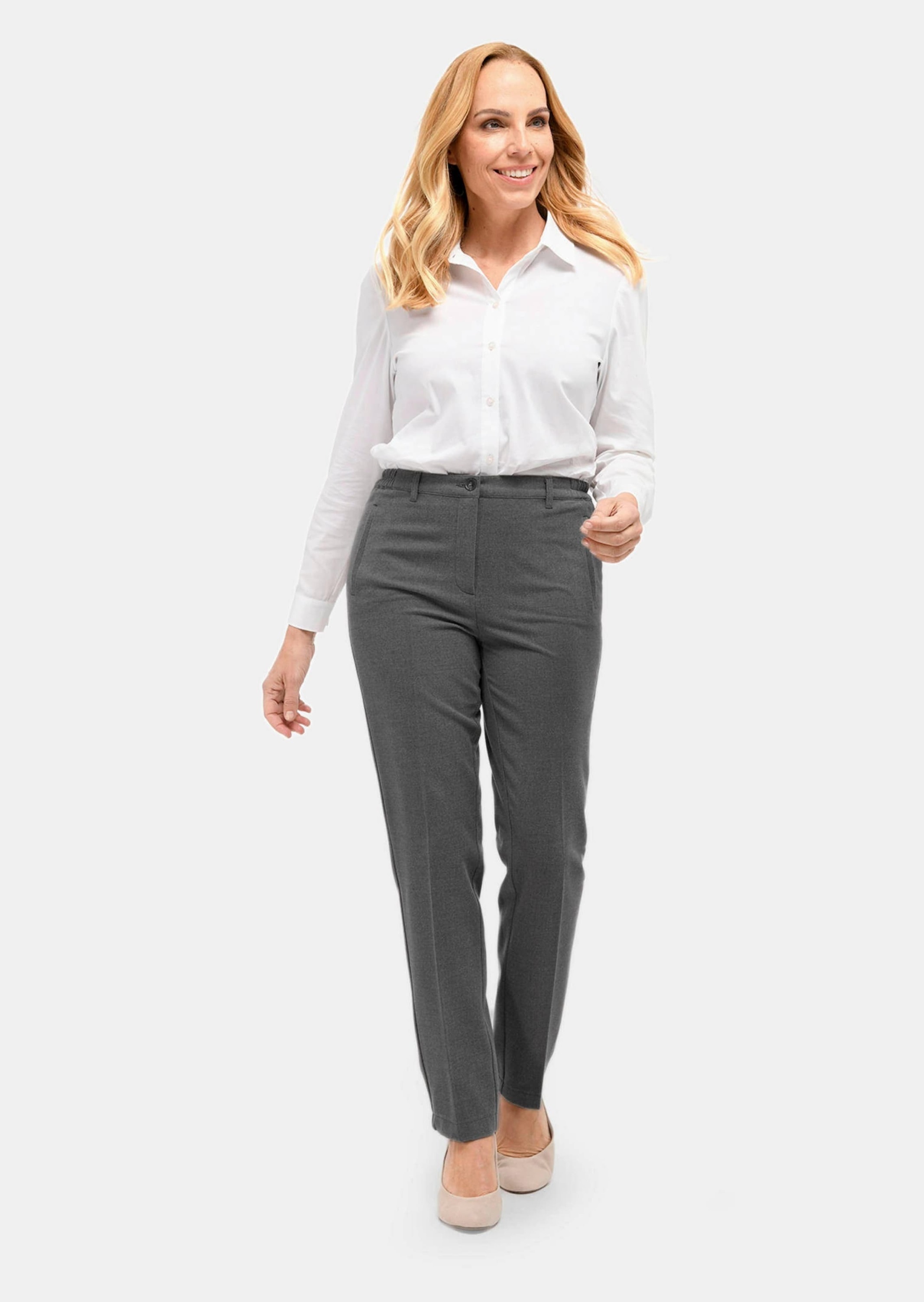 2-in-1-Hose GOLDNER "Kurzgröße Angenehm weiche Flanell-Hose ANNA", Damen, Gr. 20, K-Gr, grau, Obermaterial: 63% Polyester PES. 32% Viskose CV. 5% Elasthan EL., Hosen 3