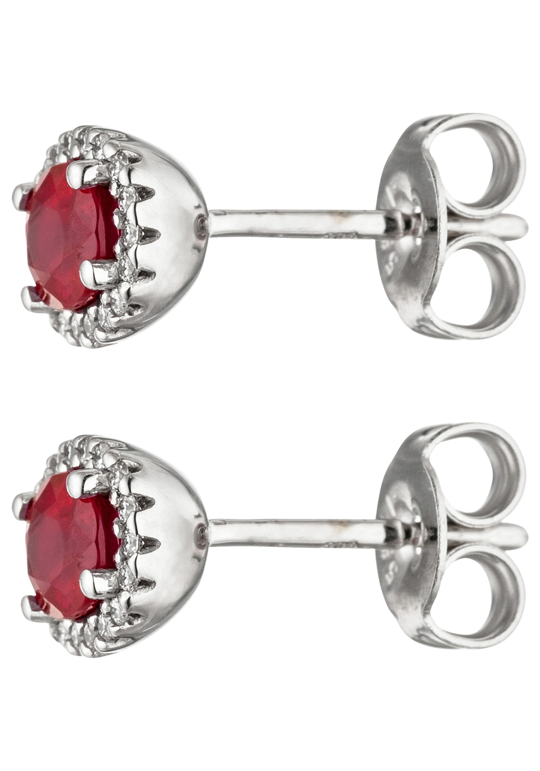 JOBO Paar Ohrstecker »Ohrringe Weißgoldohrringe oval 7 mm« 585 Weißgold mit Rubin und 36 Diamanten