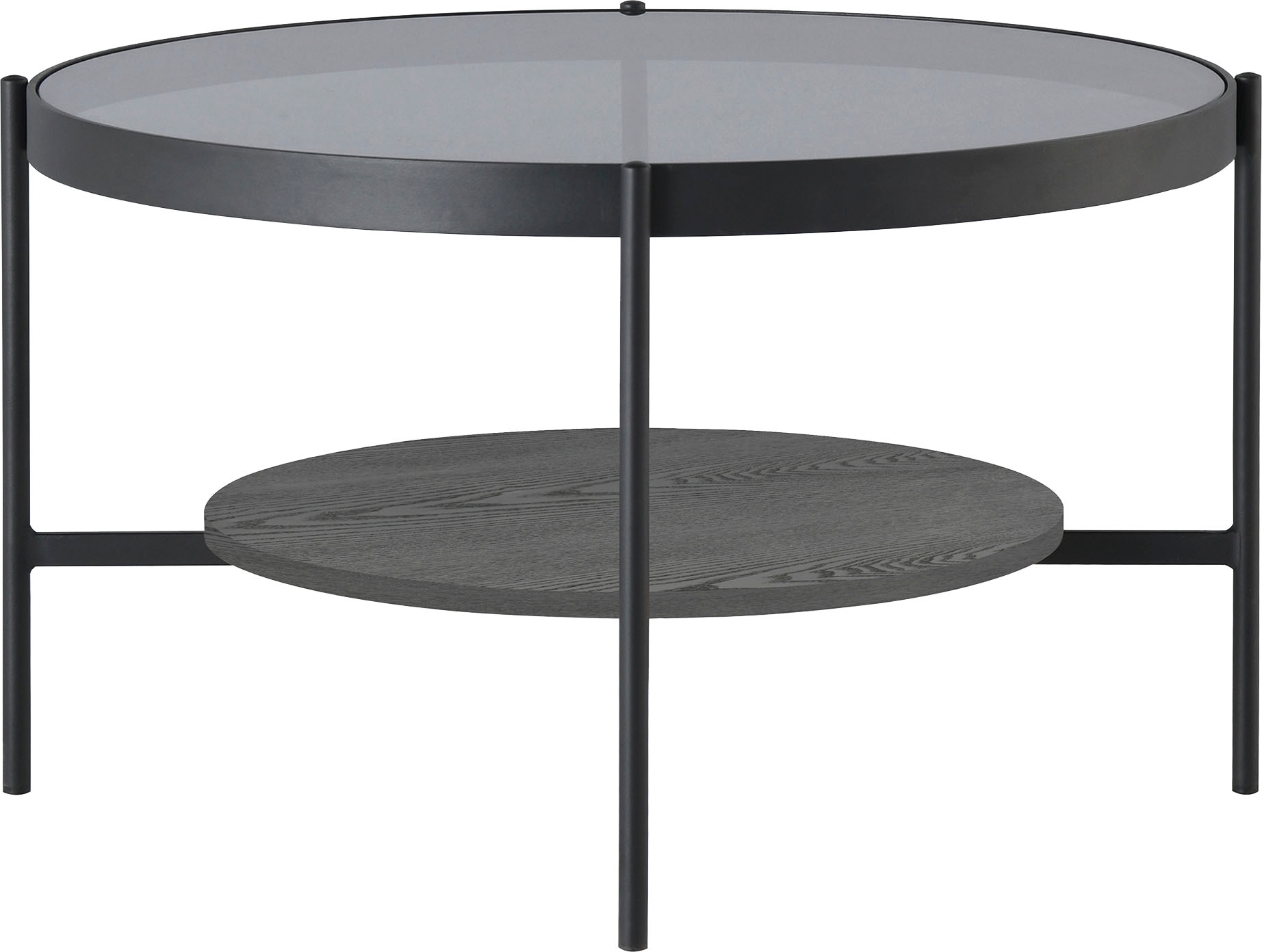 byLIVING Couchtisch »Ohio«, mit Rauchglas, Ablage aus Echtholzfurnier, rund, D 73,5 / H 42,5 cm