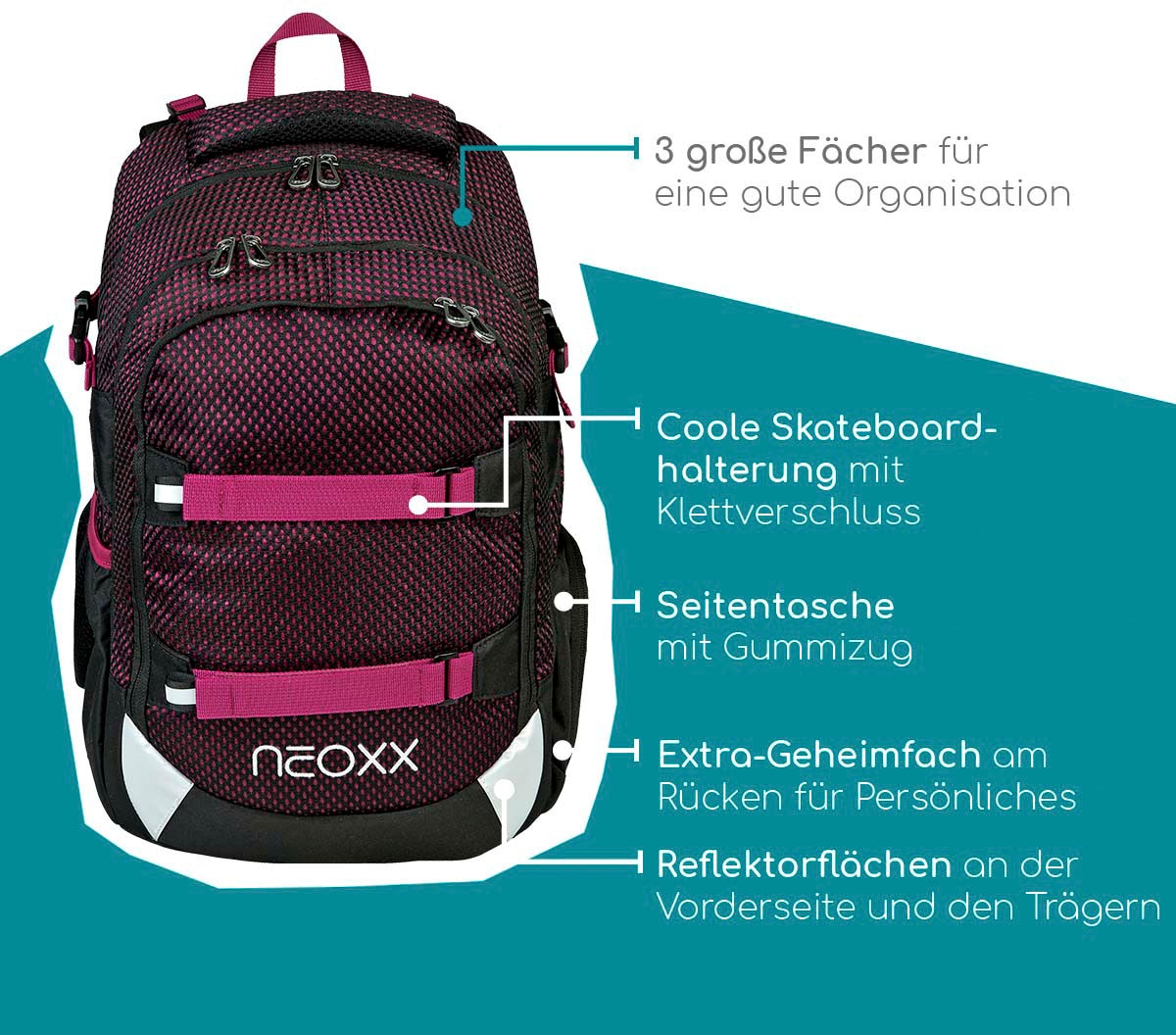 neoxx Schulrucksack »Active, Crazy in Mesh«, reflektierende Details, aus recycelten PET-Flaschen