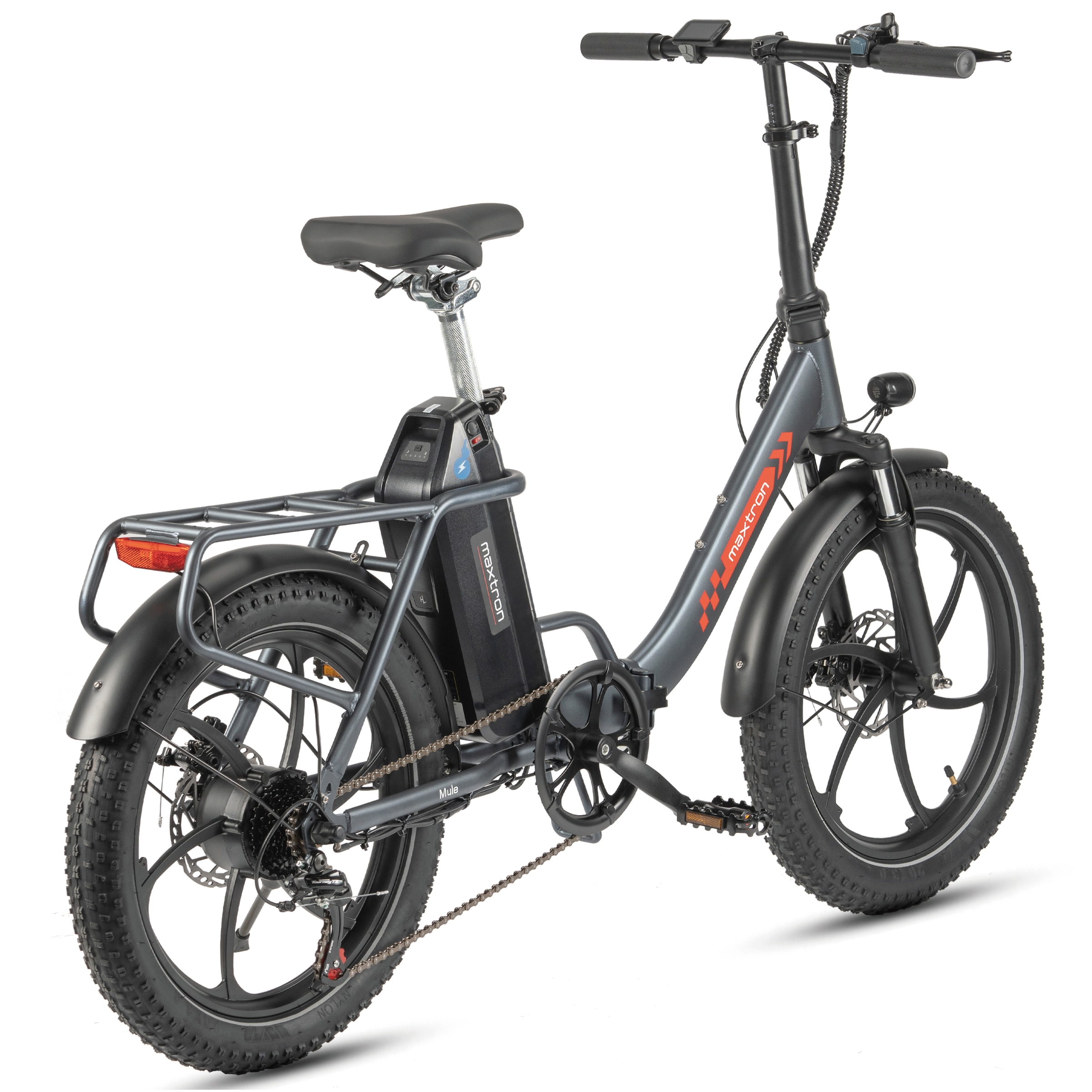 Maxtron »Maxtron MULE Klapprad« 7 Gang Shimano ALTUS Schaltwerk Kettenschaltung 350 W Packung,  Stadt & Abenteuer: 20" Fatbike mit XXL 20Ah Akku.