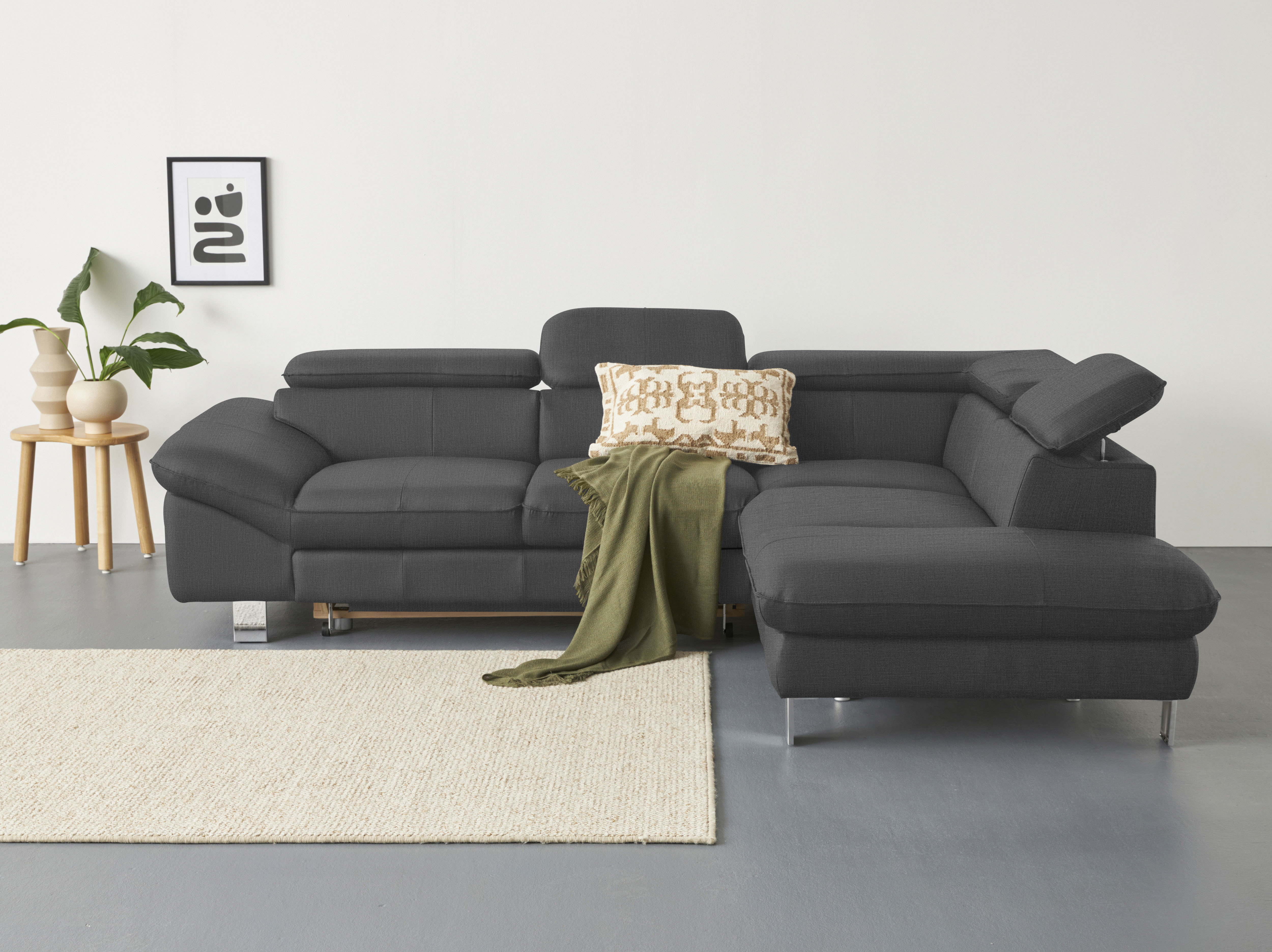 COTTA Ecksofa "Driver L-Form, B: 265cm, moderne Couch, Wellenunterfederung, inkl. 3 x" Kopfteilverstellung, optional Schlaffunktion & Bettkasten