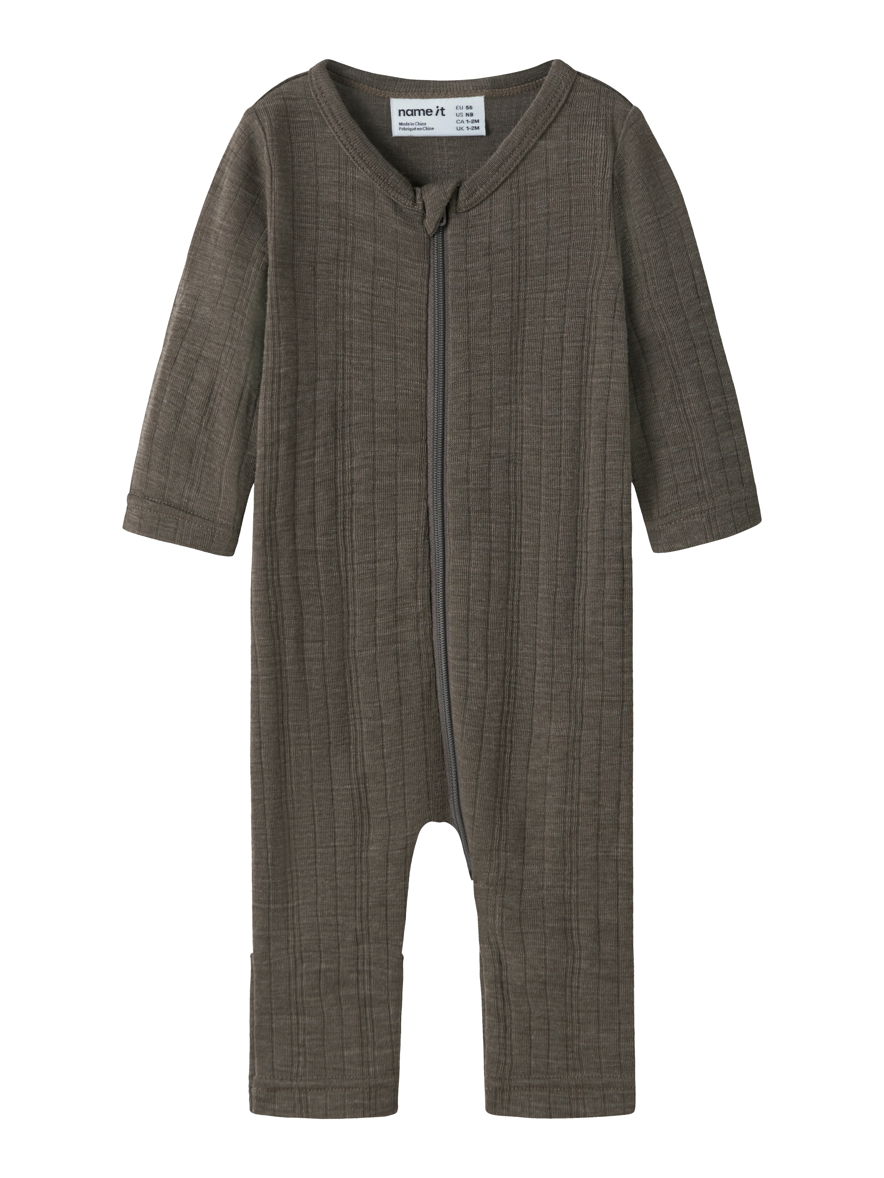 Name It Schlafanzug "NBMWANG WOOL NEEDLE NIGHTSUIT SOLID NOOS" aus Wolle, Regular Fit, mit Reißverschluss und Kinnschutz, für Babys