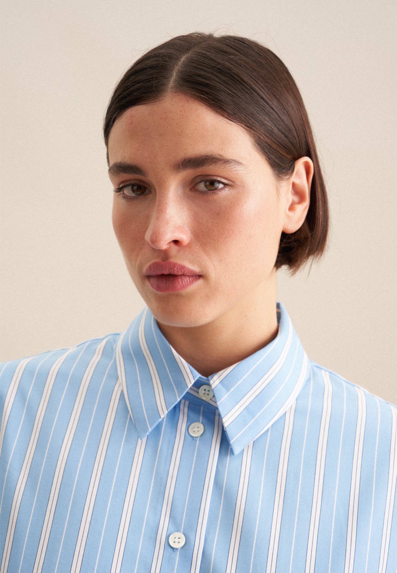 Thumbnail - seidensticker Longbluse "Schwarze Rose" Langarm Kragen Streifen