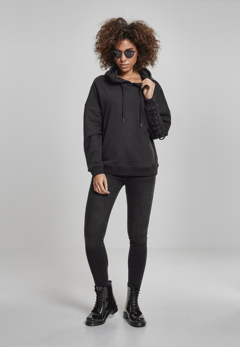 URBAN CLASSICS Rundhalspullover »Urban Classics Damen Ladies Laced-Up Hoody«, (1 tlg.)