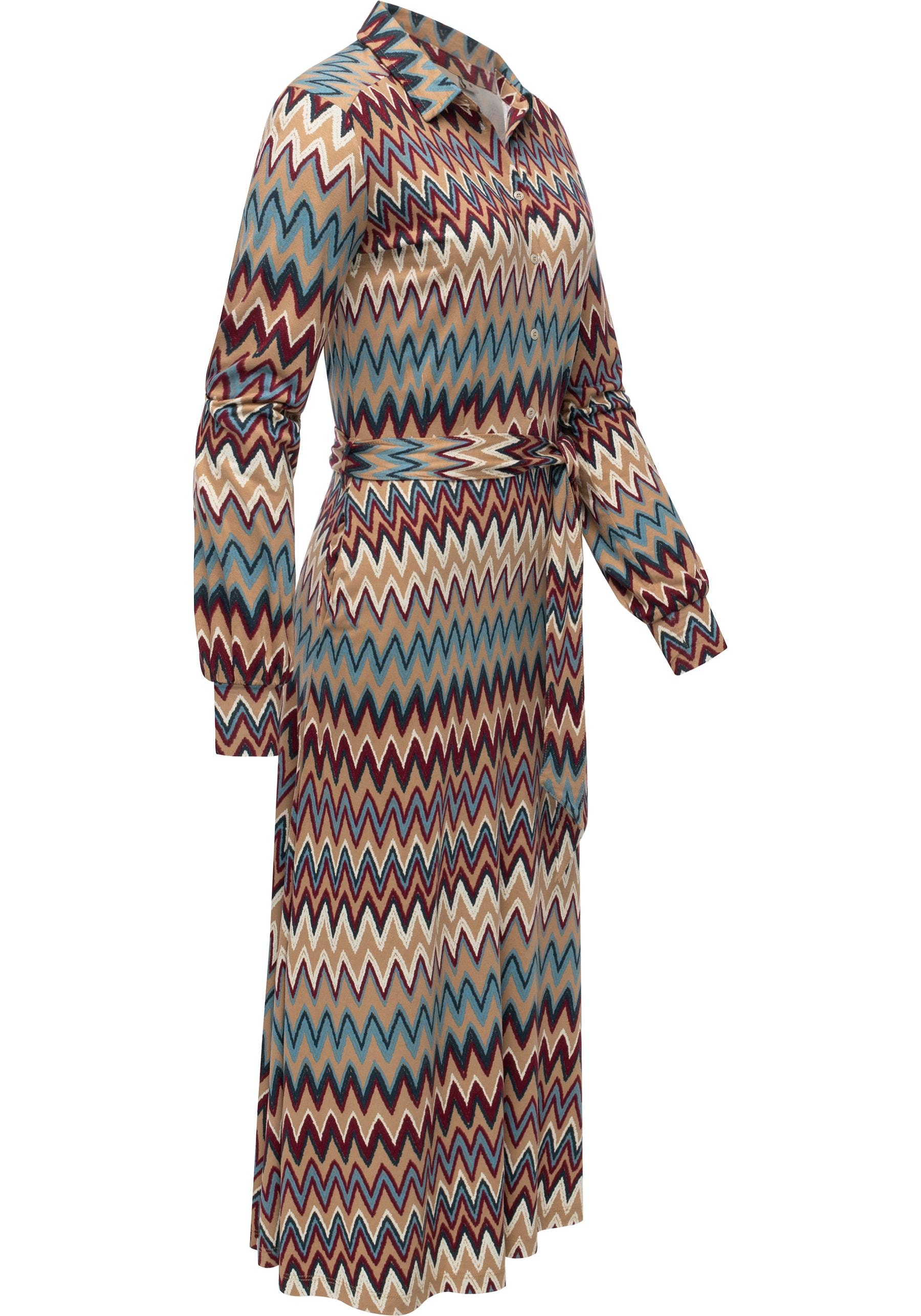 Ragwear Blusenkleid »Plantee Print« Eingrifftaschen Modisches Damenkleid mit Taillengürtel