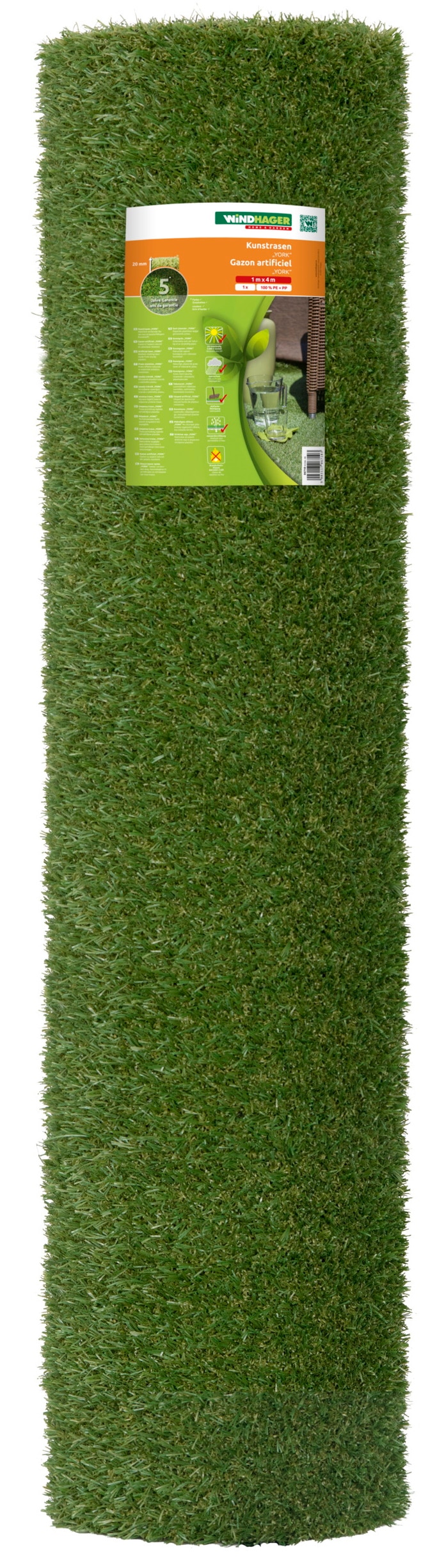 Windhager Kunstrasen »für Garten, Balkon und Terrasse, pflegeleicht und belastbar« 20 mm Höhe 1 x 4 m, Halmlänge 20 mm, grün