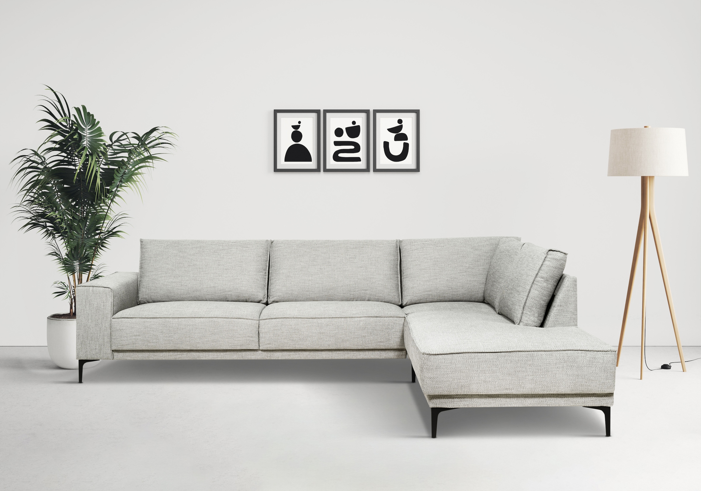 OTTO home Ecksofa "OLAND Flachgewebe L-Form, B: 289 cm, Skandi-Design" Struktur, Flachgewebe, Luxus-Microfaser, Boucle