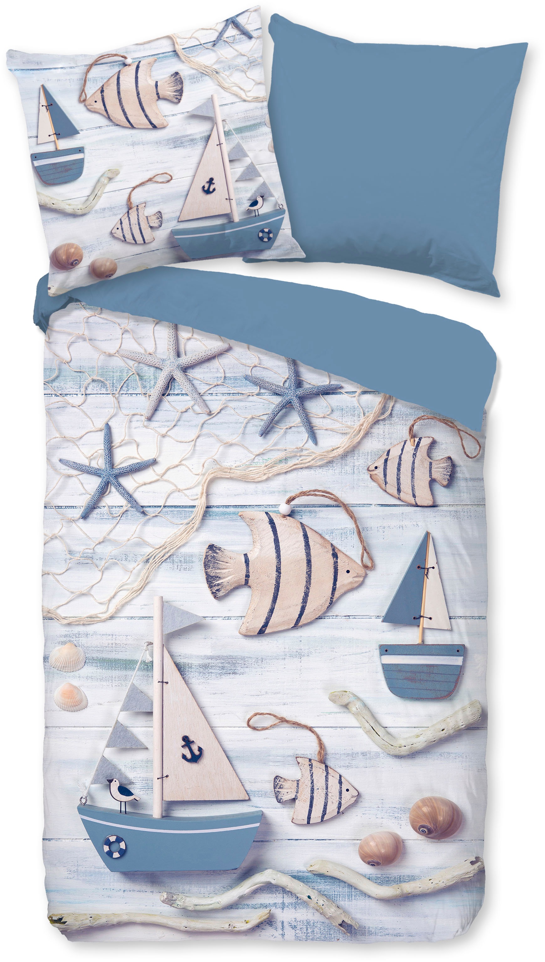 good morning Wendebettwäsche »Maritim«, Baumwolle, Renforcé, 135x200, Reißverschluss, Wendeoptik, Maritim Blau