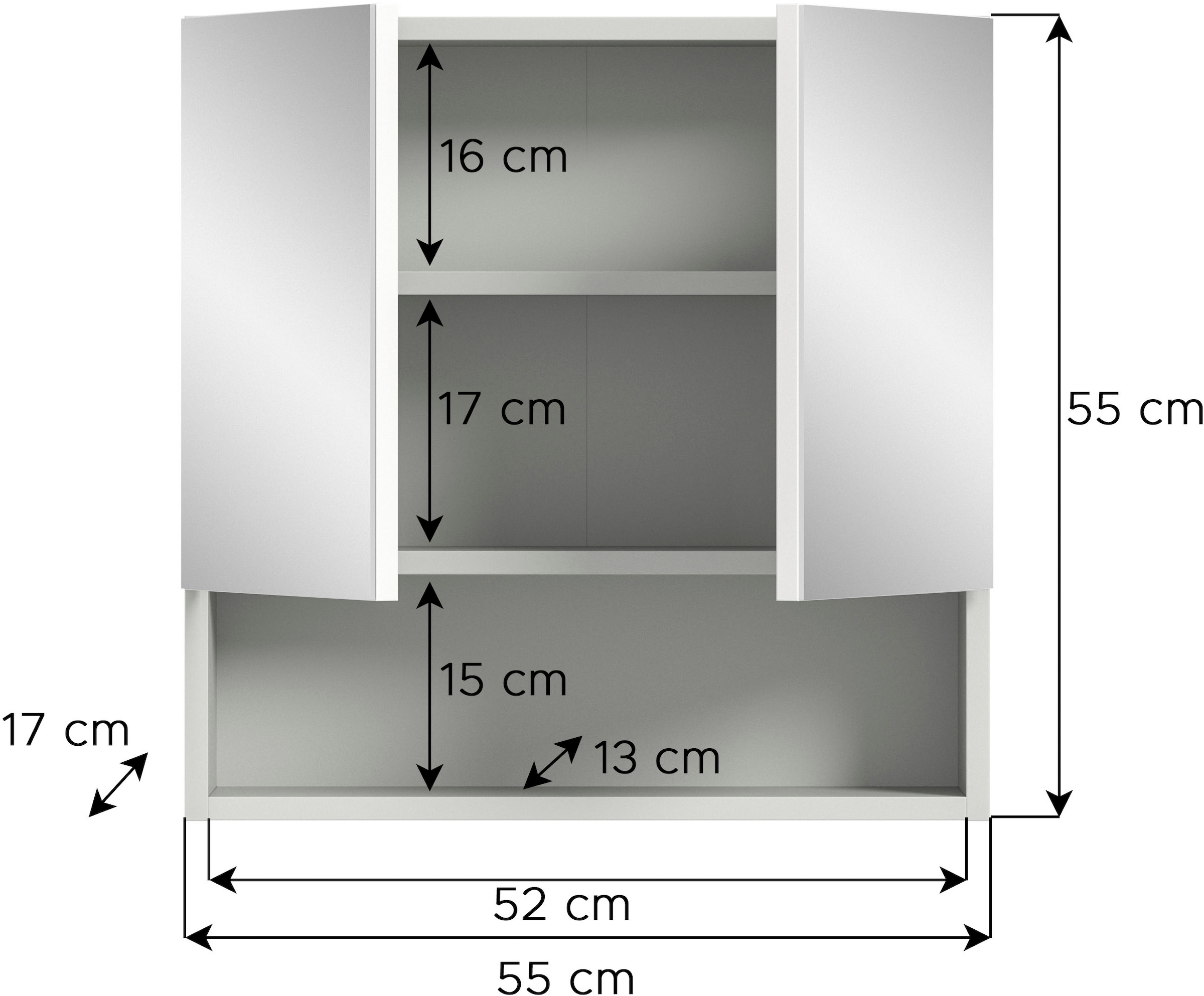 welltime Spiegelschrank »Calcio, Breite 55 cm, 2 Spiegeltüren, 1 Einlegboden, 3 Fächer«, Badschrank, Bad-Möbel, Badezimmer