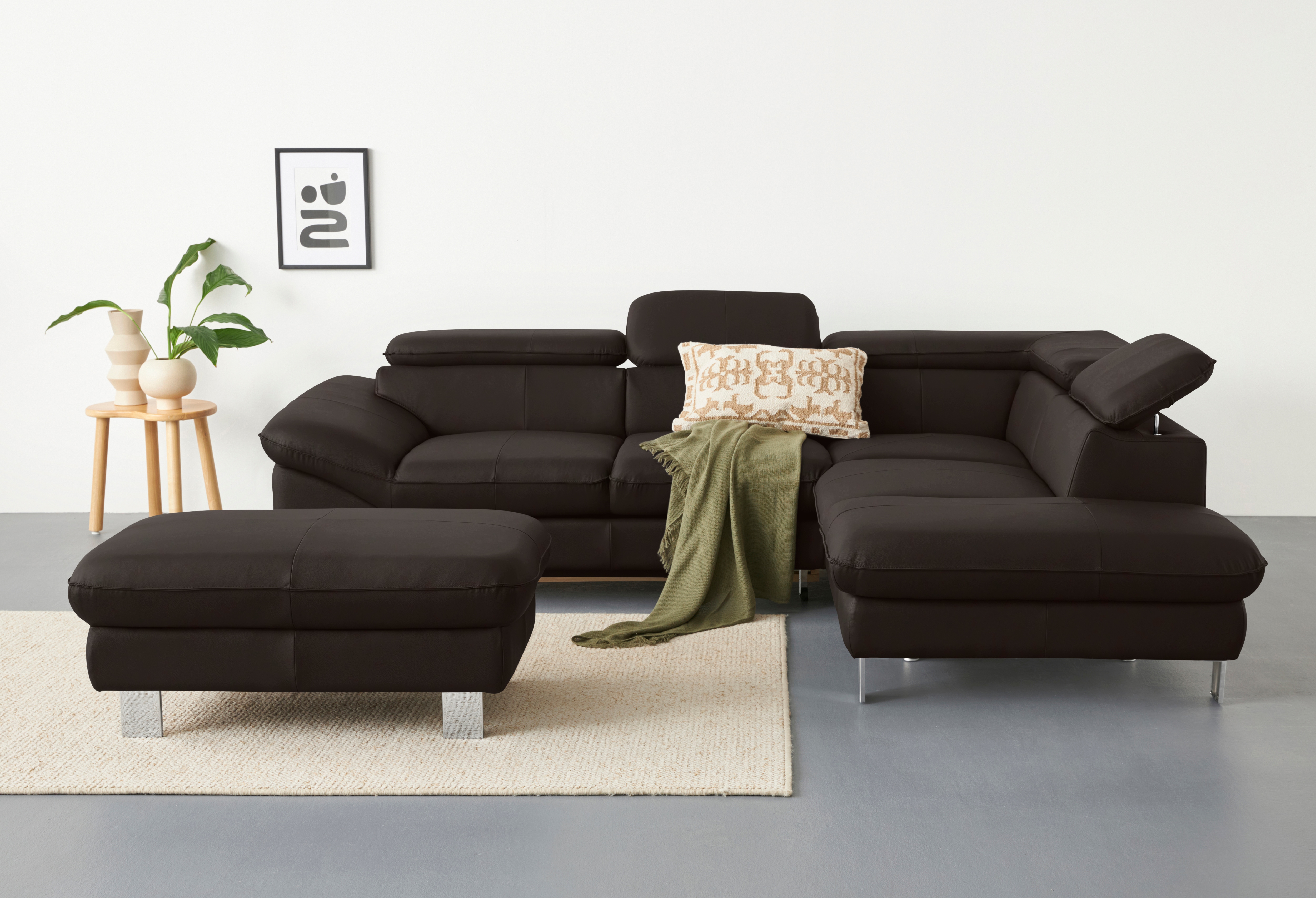 COTTA Ecksofa "Driver L-Form, B: 265 cm, moderne Couch mit Wellenunterfederung, Leder" inkl. 3x Kopfteilverstellung, optional mit Schlaffunktion + Stauraum