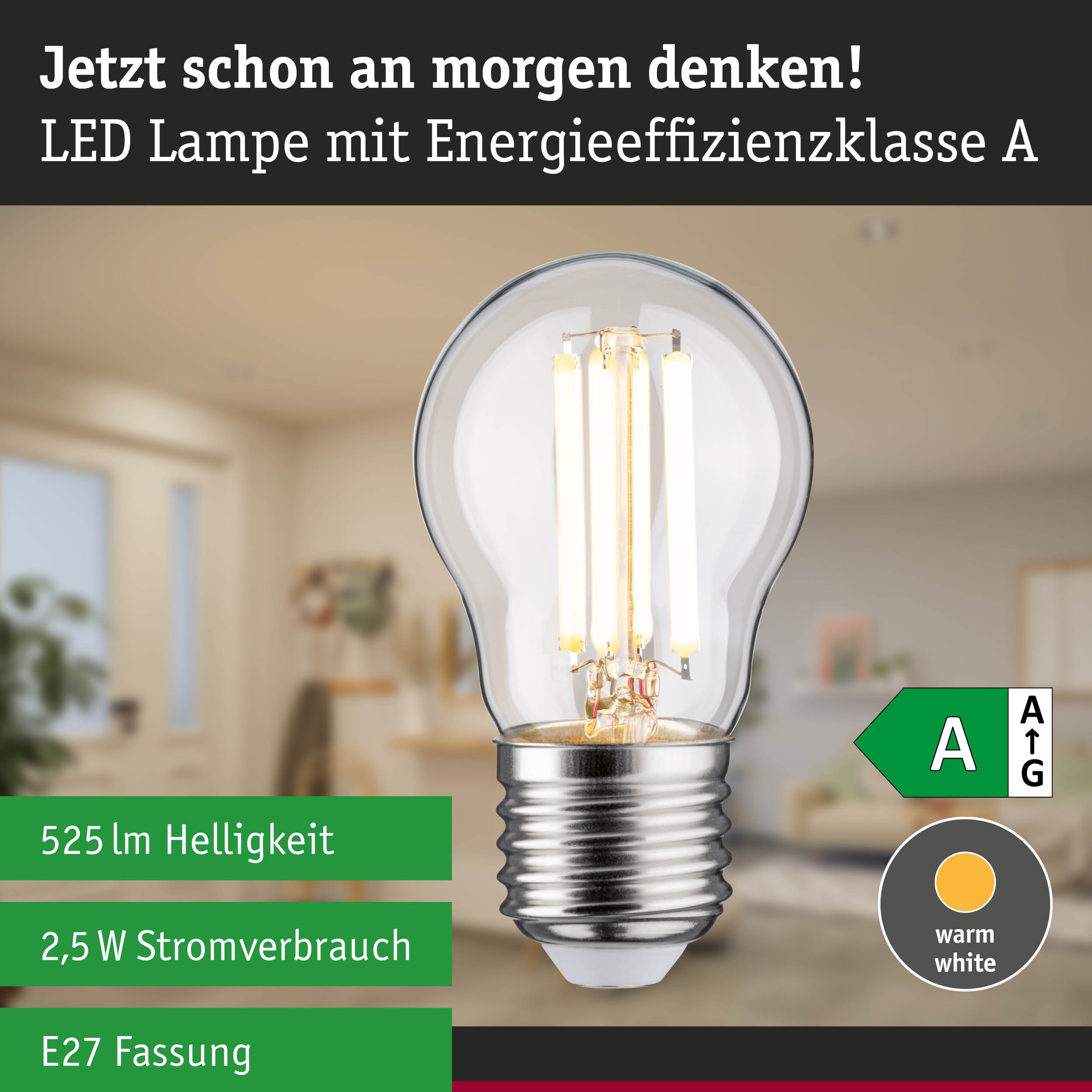 Paulmann LED-Leuchtmittel »Efficient-Line Tropfen 525lm 2,5W 3000K klar 230V« E27 1 Stk. Warmweiß