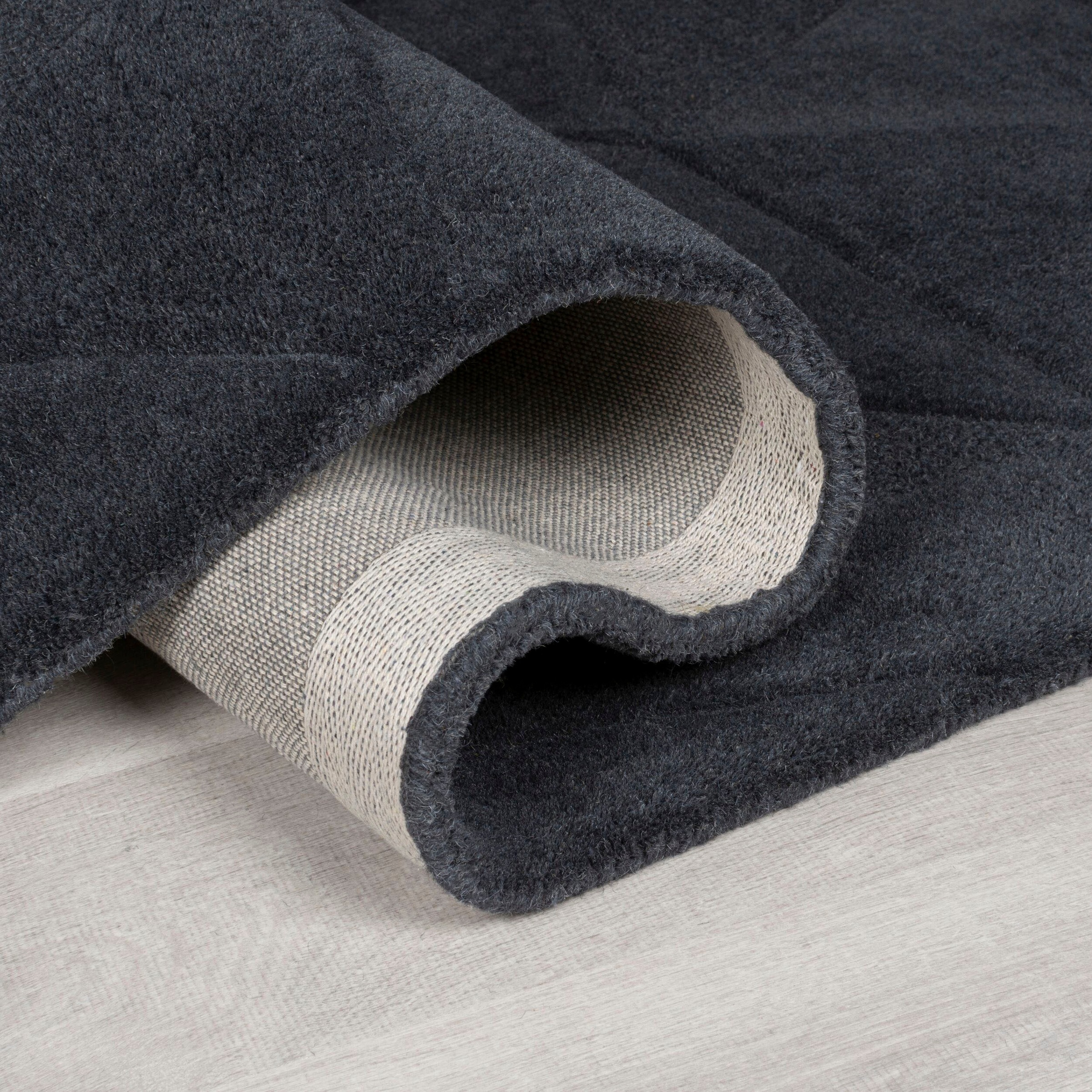 Wollteppich FLAIR RUGS "SHARD", grau (schiefergrau), B:160cm H:10mm L:160cm, Wolle, Teppiche, Hoch-Tief Effekt, Handgearbeitet 2