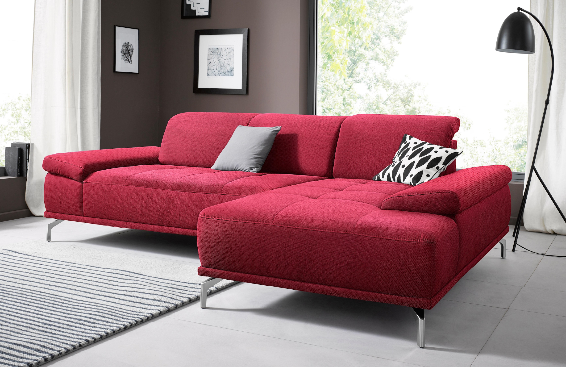 OTTO home Ecksofa "Caluna, L-Form, B:280cm, Federkern, in Stoff und Leder" Inkl.Sitztiefenverstellung, wahlweise mit Kopf- und Armteilverstellung