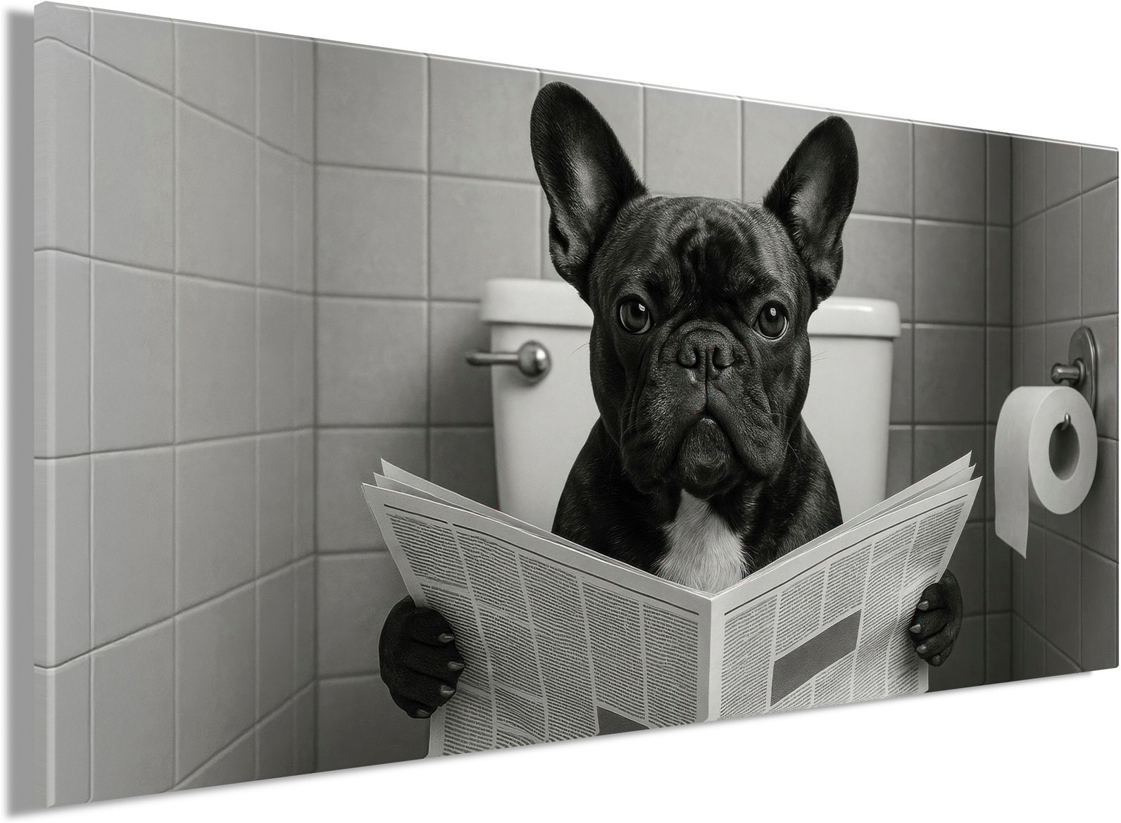 Bönninghoff Bild "Wandbild WC HUND 33x70 cm – Leinwandbild Keilrahmen Deko modern" Humor Hundebilder auf Keilrahmen gespannt