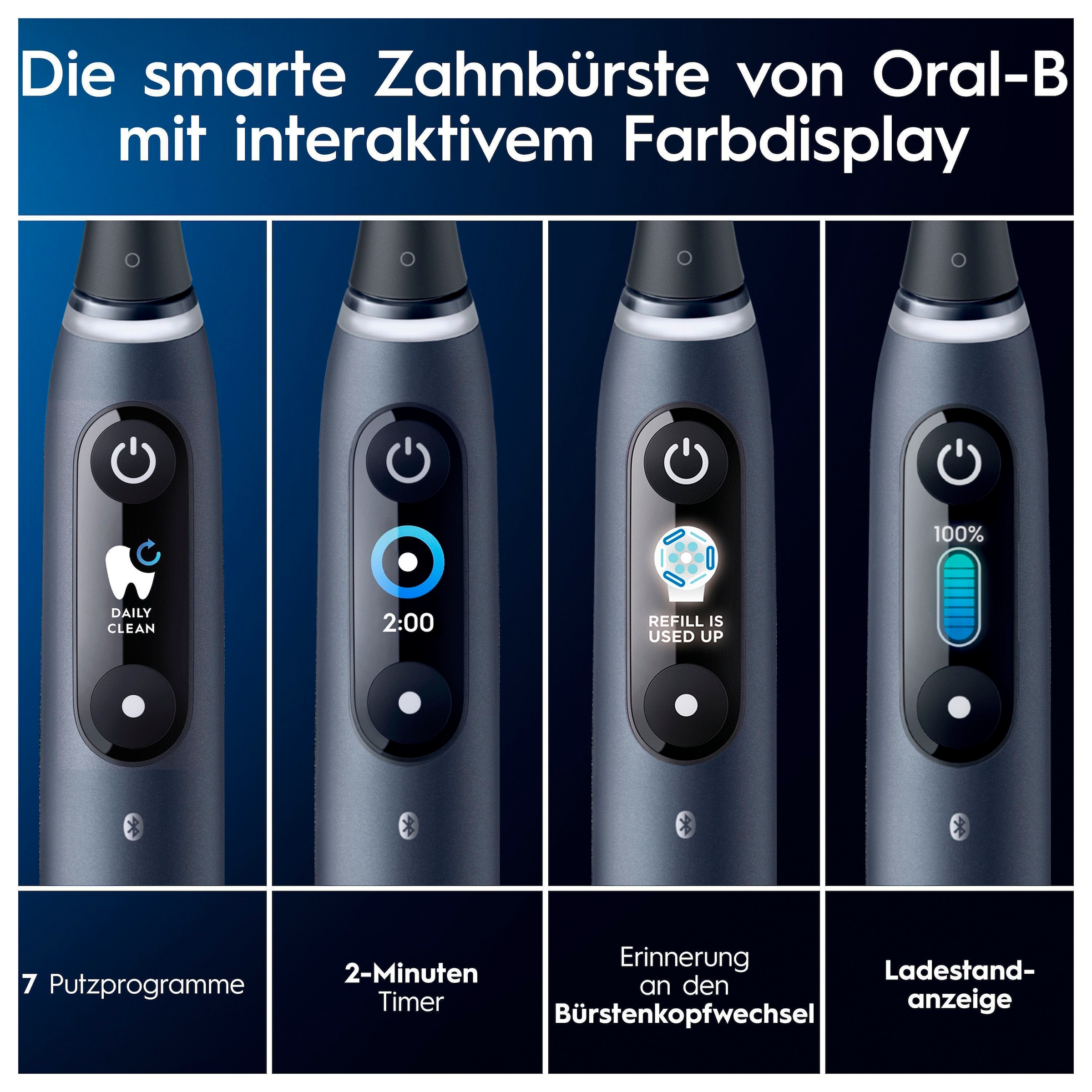 Oral-B Elektrische Zahnbürste »iO 9«, 2 St. Aufsteckbürsten, mit Magnet-Technologie, 7 Putzmodi, Farbdisplay & Lade-Reiseetui