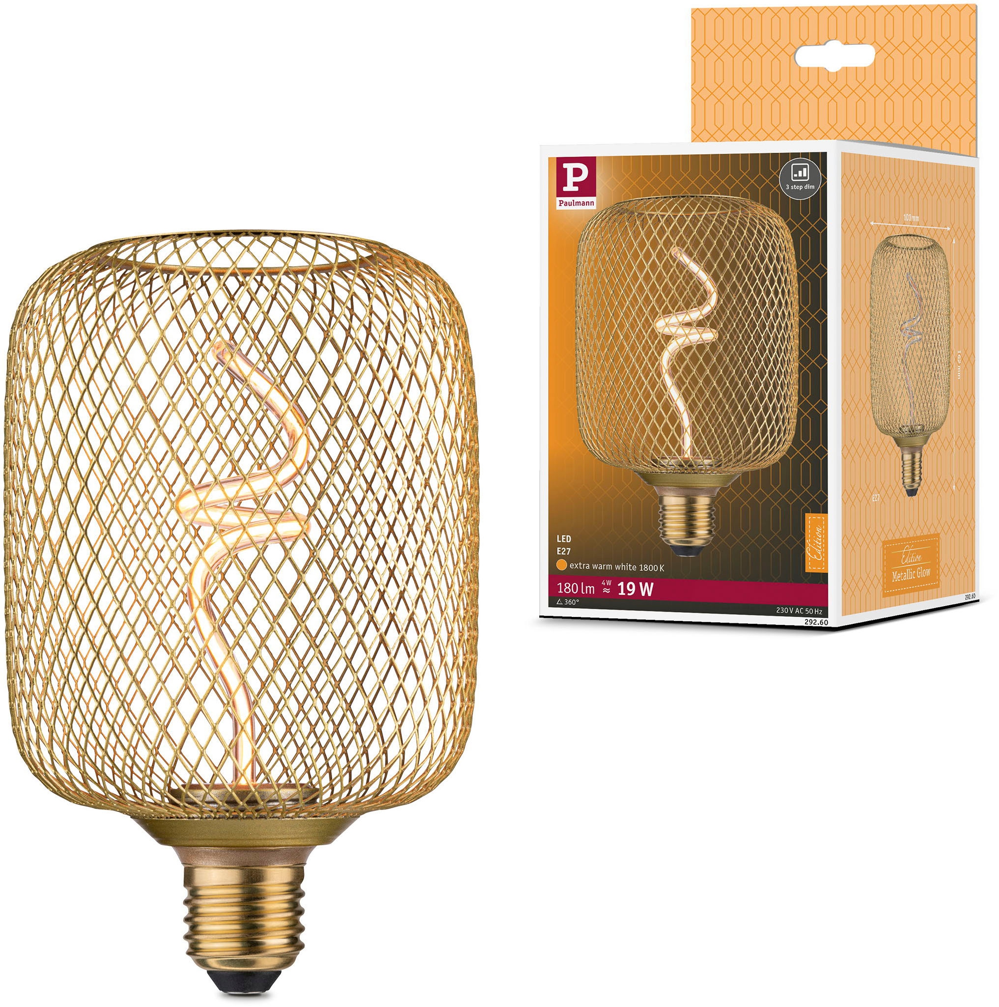 PAULMANN LED-Leuchtmittel "Metallic Glow Standard 230V LED Leuchtmittel Zyl dimmbar Messing", L:16,2cm Ø:10cm, grau, Leuchtmittel