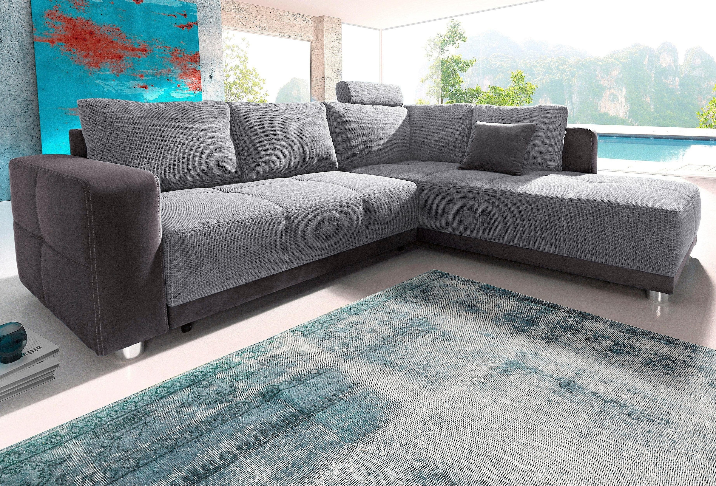 Jockenhöfer Gruppe Ecksofa "Orlando L-Form, B: 257 cm" mit Schlaffunktion, Bettkasten, Zierkissen & Kopfstützen