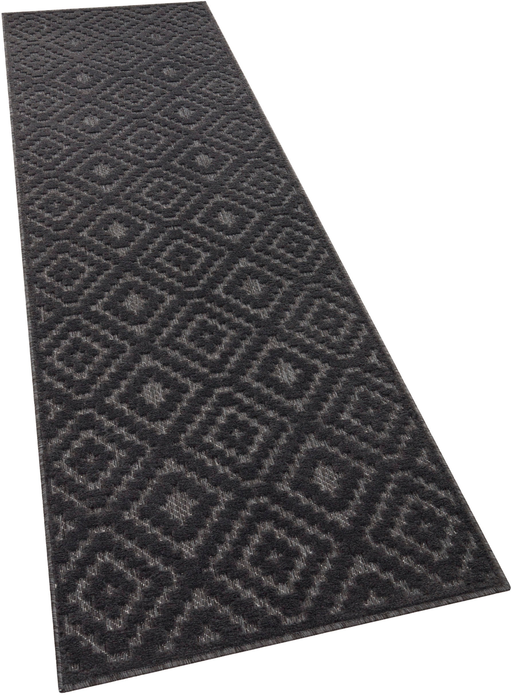 Paco Home Teppich »Livorno 672«, rechteckig, 14 mm Höhe, Uni-Farben, Scandi, Rauten Muster, Hoch-Tief Effekt, Outdoor geeignet