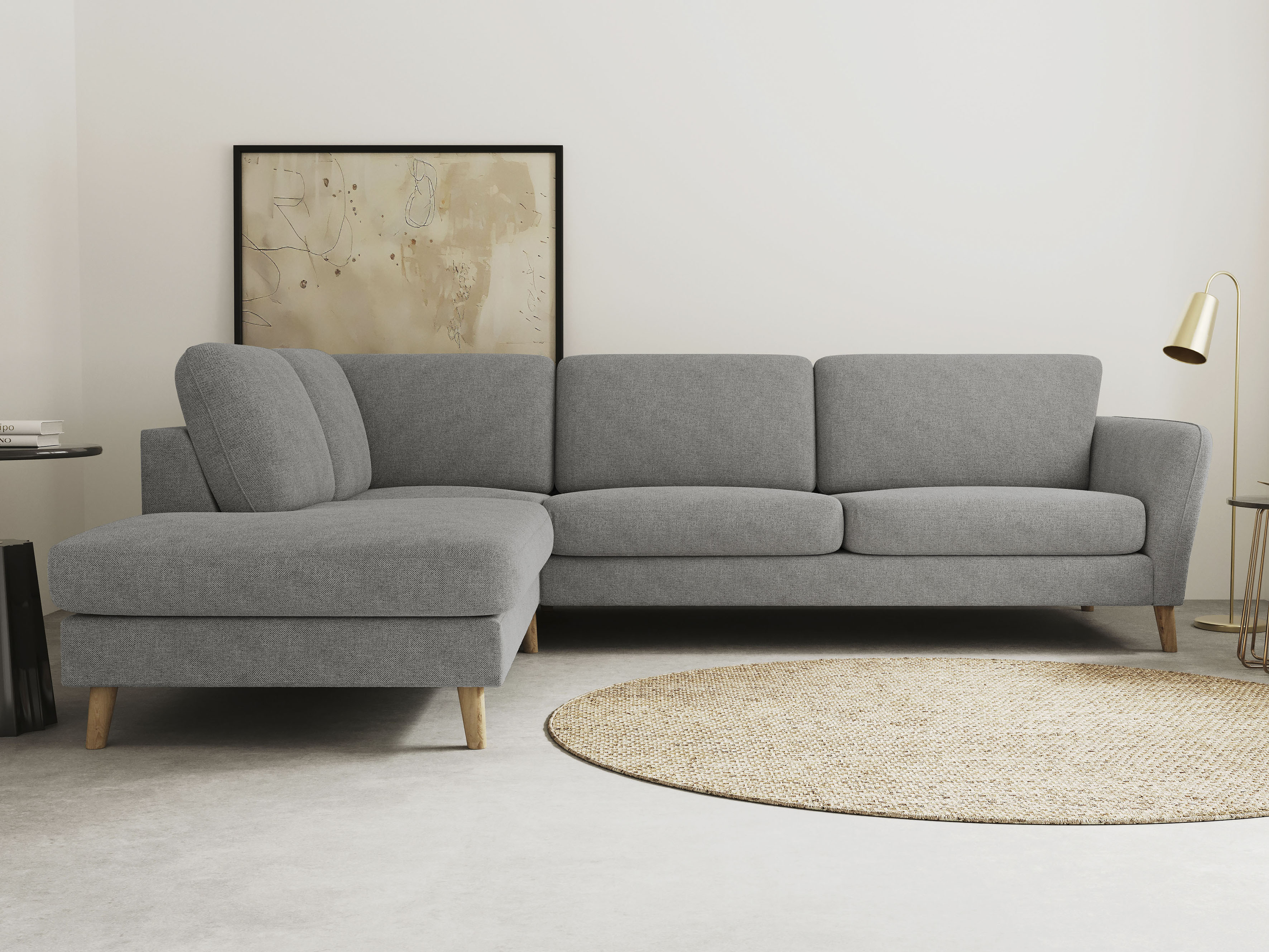 OTTO home Ecksofa "MARSEILLE 278/202 cm, L-Form, Ottom. rechts/links, verschiedene Bezüge" Massivholzbeine Eiche, Landhausstil, Wellenunterfederung