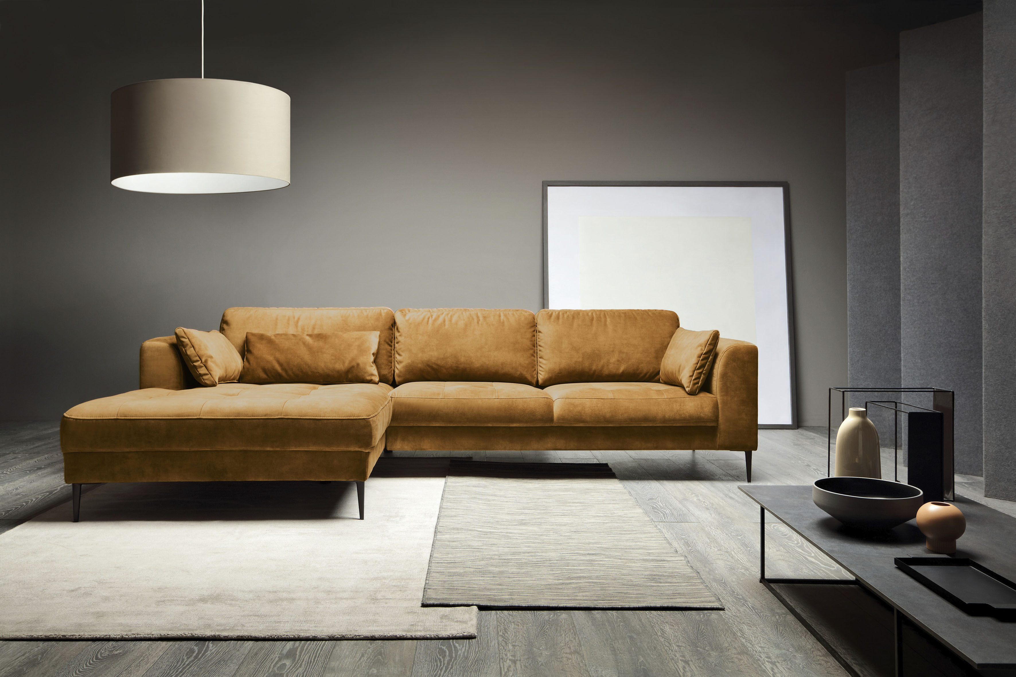 TRENDMANUFAKTUR Ecksofa "Luzi, wahlweise mit Schlaffunktion & Bettkasten., L-Form" Designsofa mit tollem Sitzkomfort, Metallfüße schwarz, Breite 280 cm