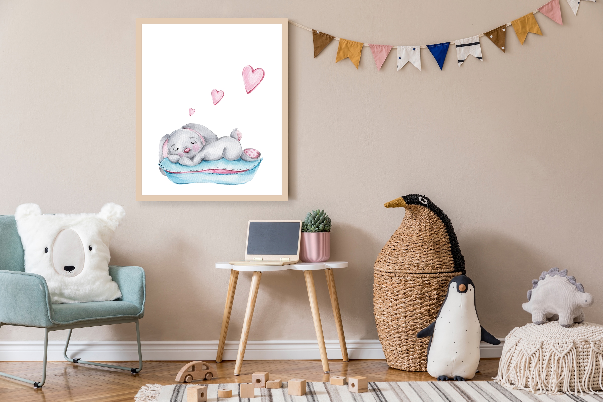 Lüttenhütt Bild mit Rahmen "oder Poster, Schlafender Hase mit Herzen", Fant günstig online kaufen