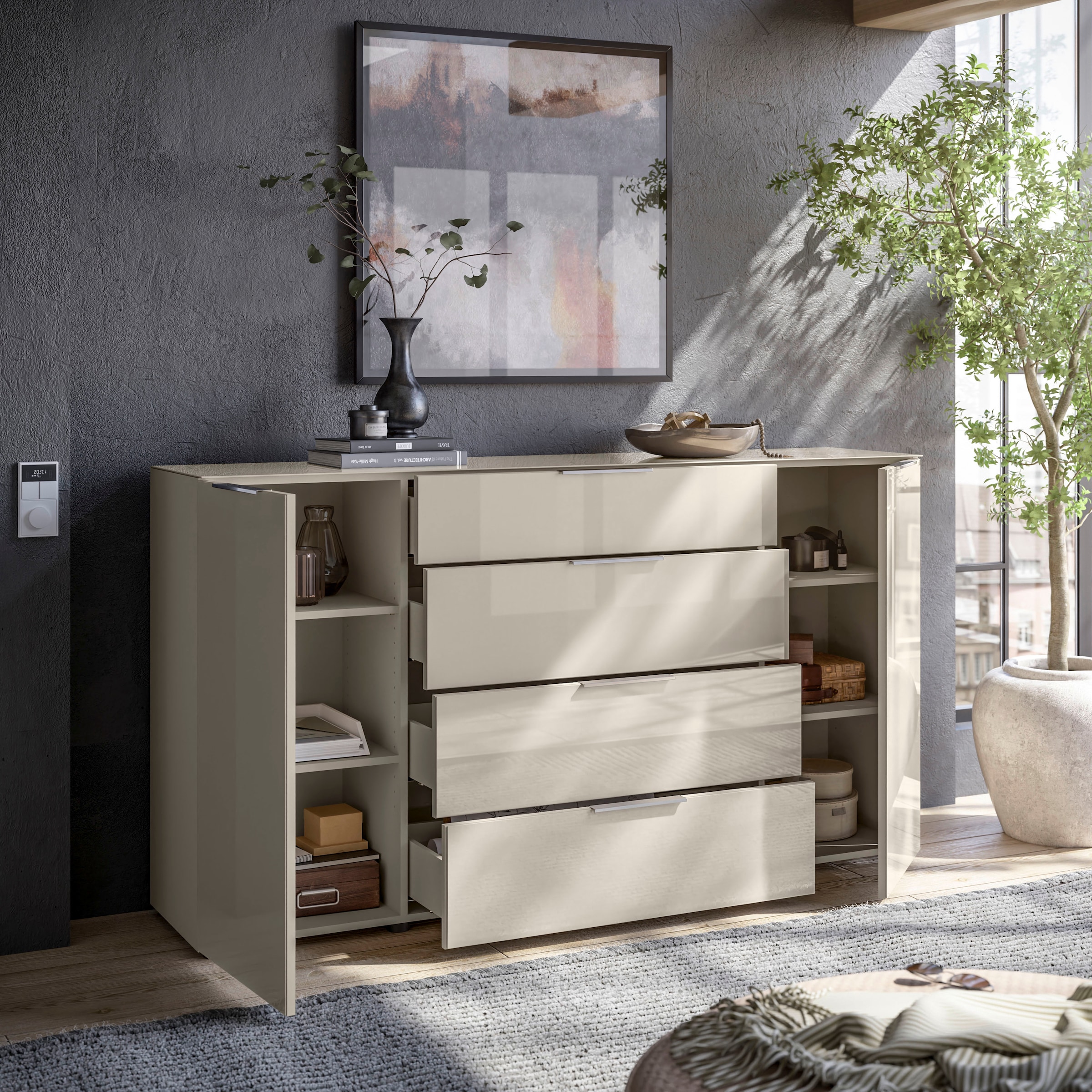 HBZ Kommode »Santorin, BxHxT 180x99x40 cm«, (1 St.), Breite 180cm, Softclose für Türen und Schubkästen, Melaminbeschichtung
