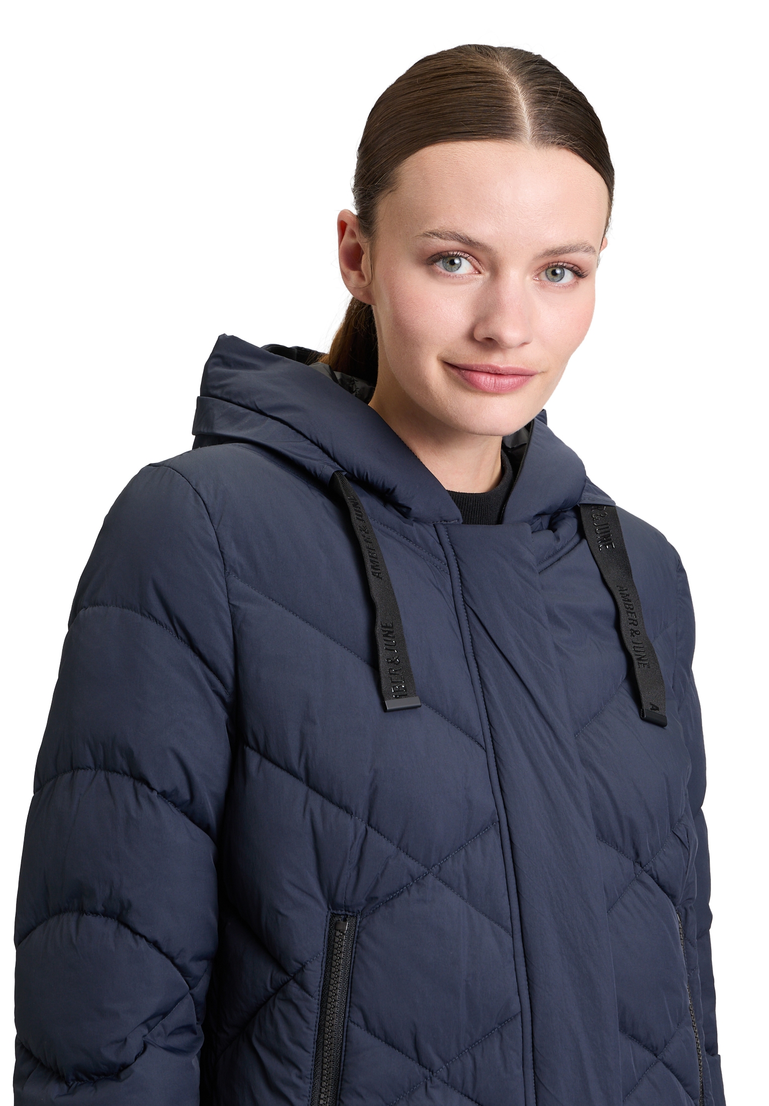 Amber & June Steppmantel »Amber & June Damen Steppmantel mit Kapuze«